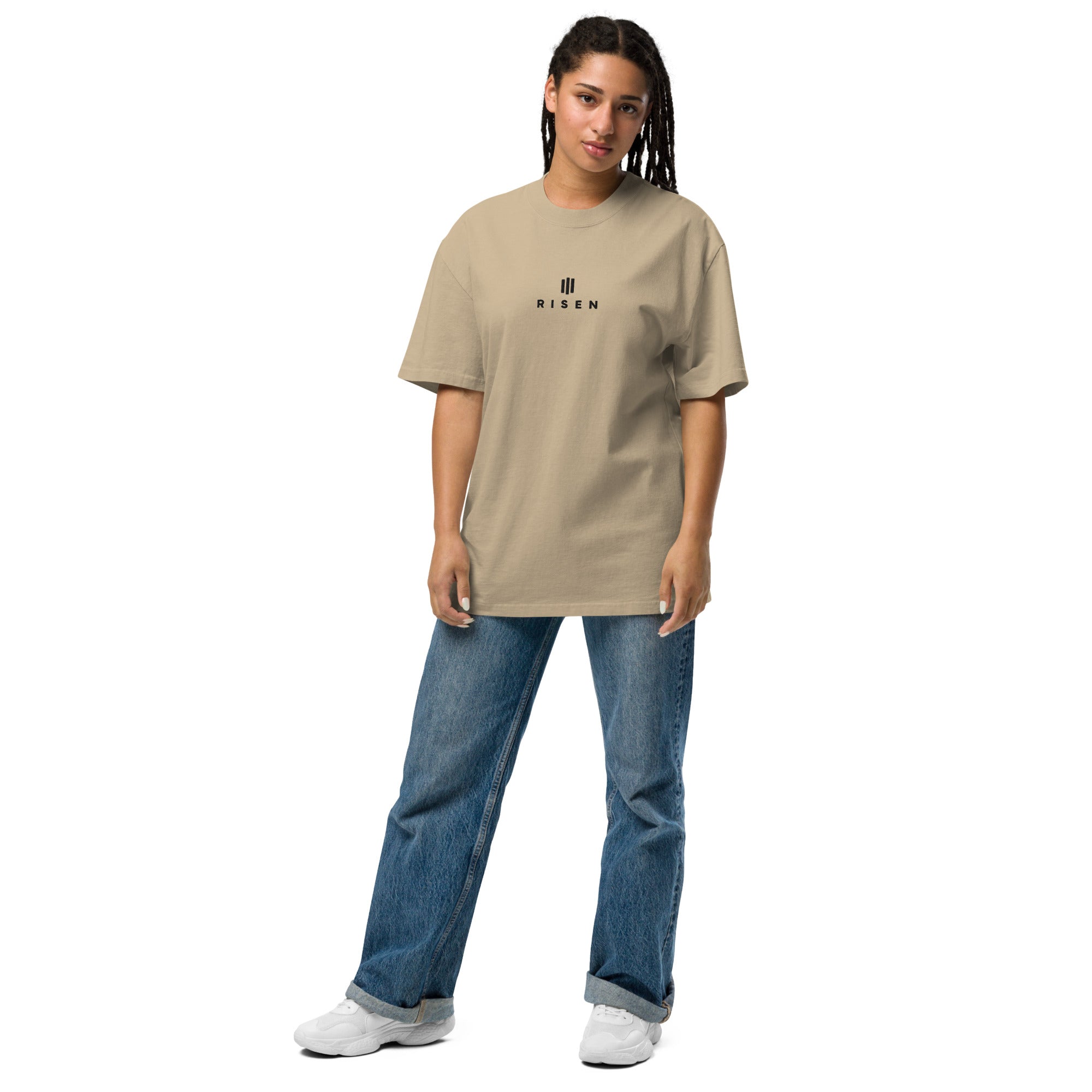 Image of Risen Jesus shirt faded khaki front alternate view — Entrusted to Him