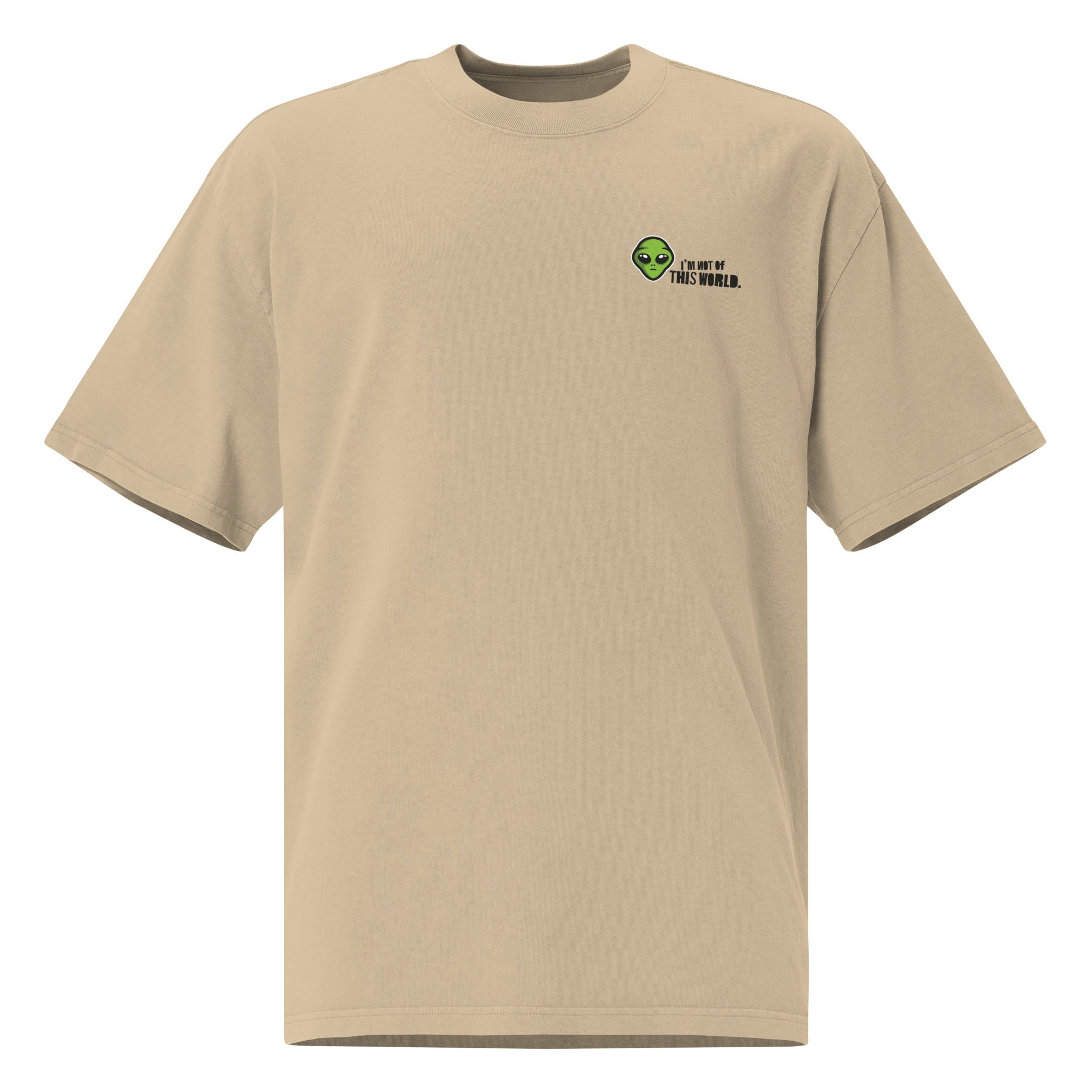 Image of Not From This World oversized Jesus shirt faded khaki front view — Entrusted to Him