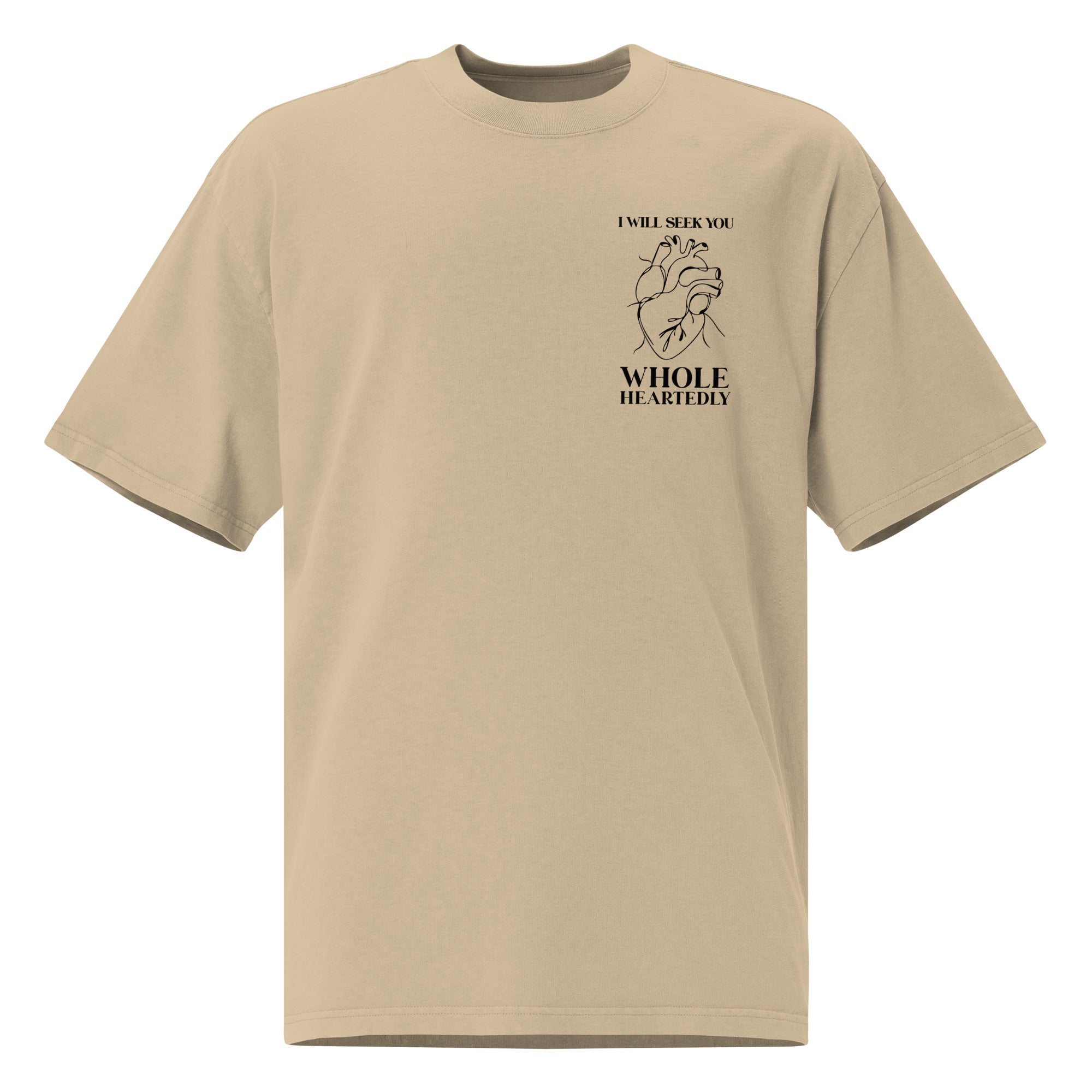 Image of Wholeheartedly Bible verse shirt faded khaki front view — Entrusted to Him