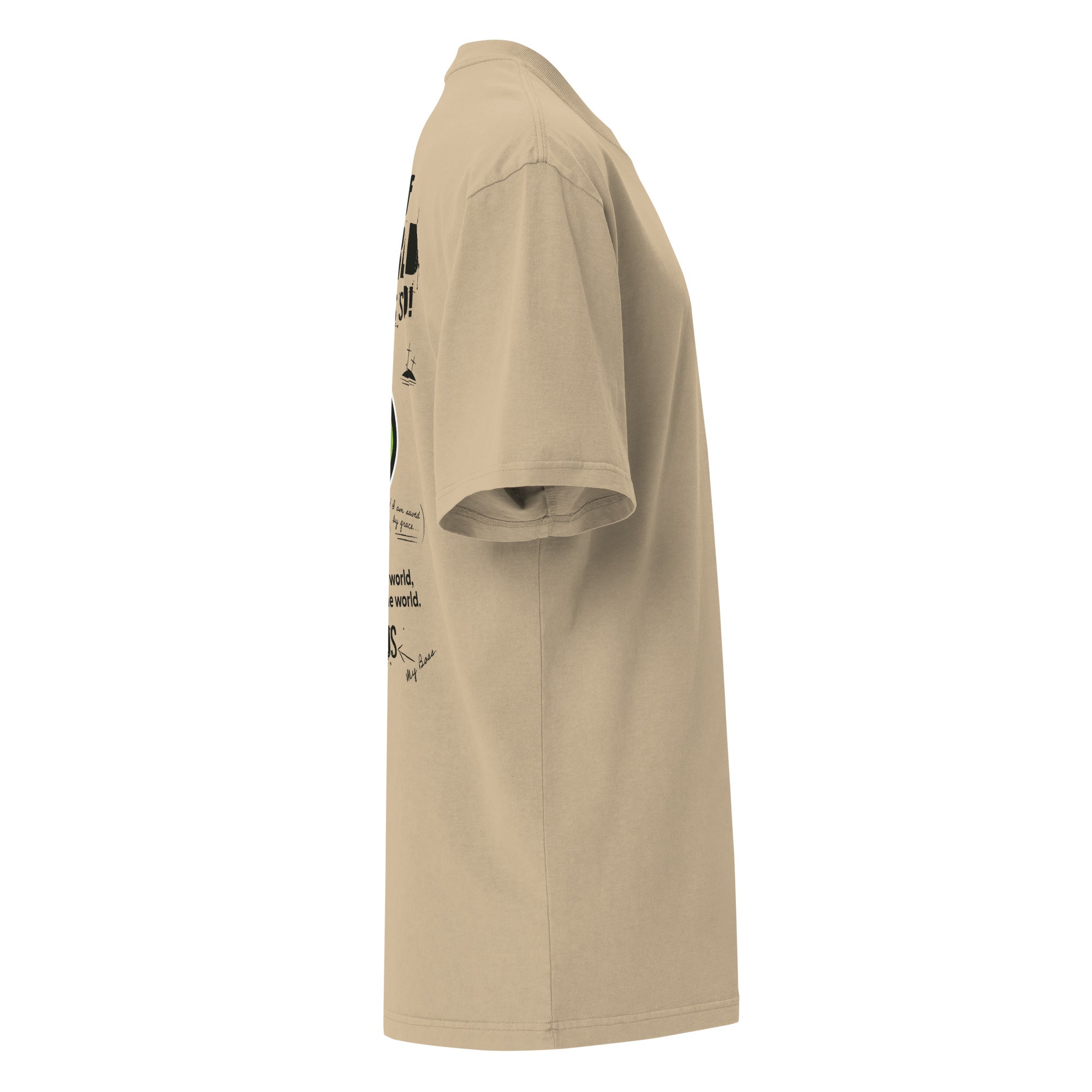 Image of Not From This World Christian graphic tee faded khaki right side view — Entrusted to Him