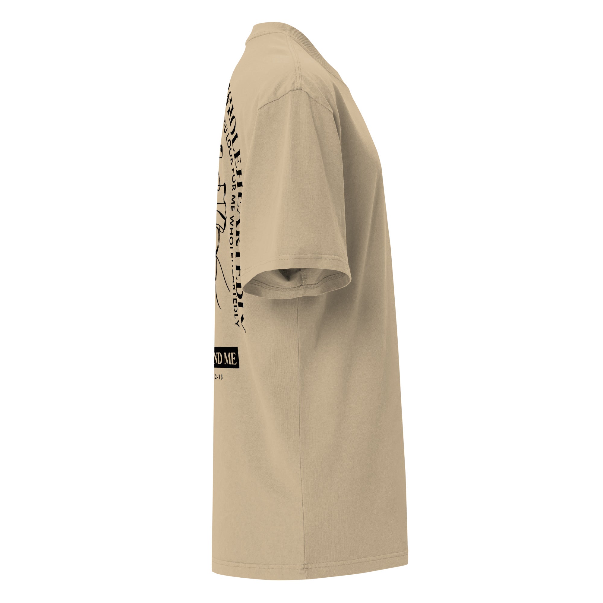 Image of Wholeheartedly Christian t-shirt faded khaki right side view — Entrusted to Him