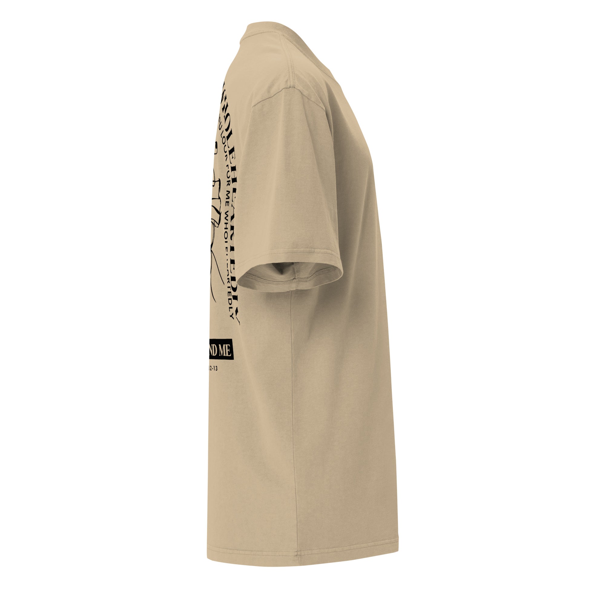 Wholeheartedly Christian t-shirt faded khaki right side view — Entrusted to Him