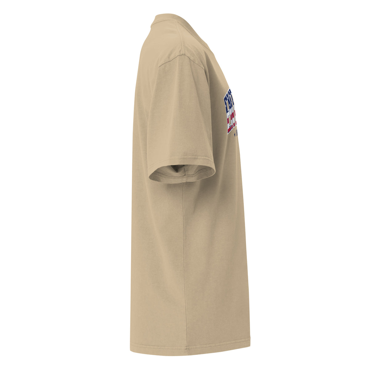 Right side view of the Faded Khaki oversized tee showing the sleeve and dropped shoulder