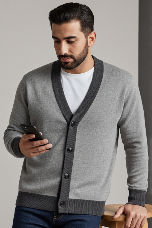 Monochrome Jacquard knitted Cardigan