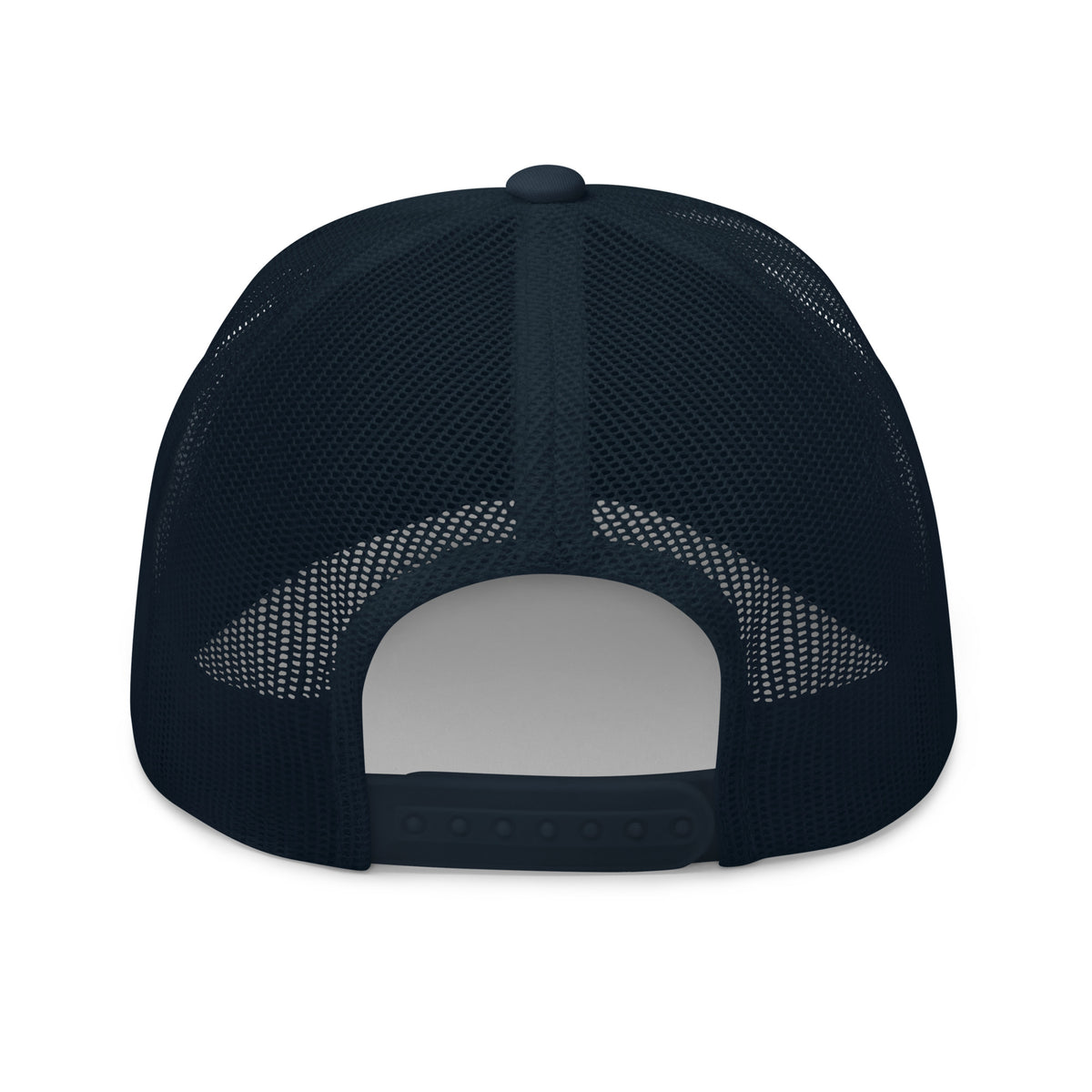One Way embroidered trucker cap in navy, back view
