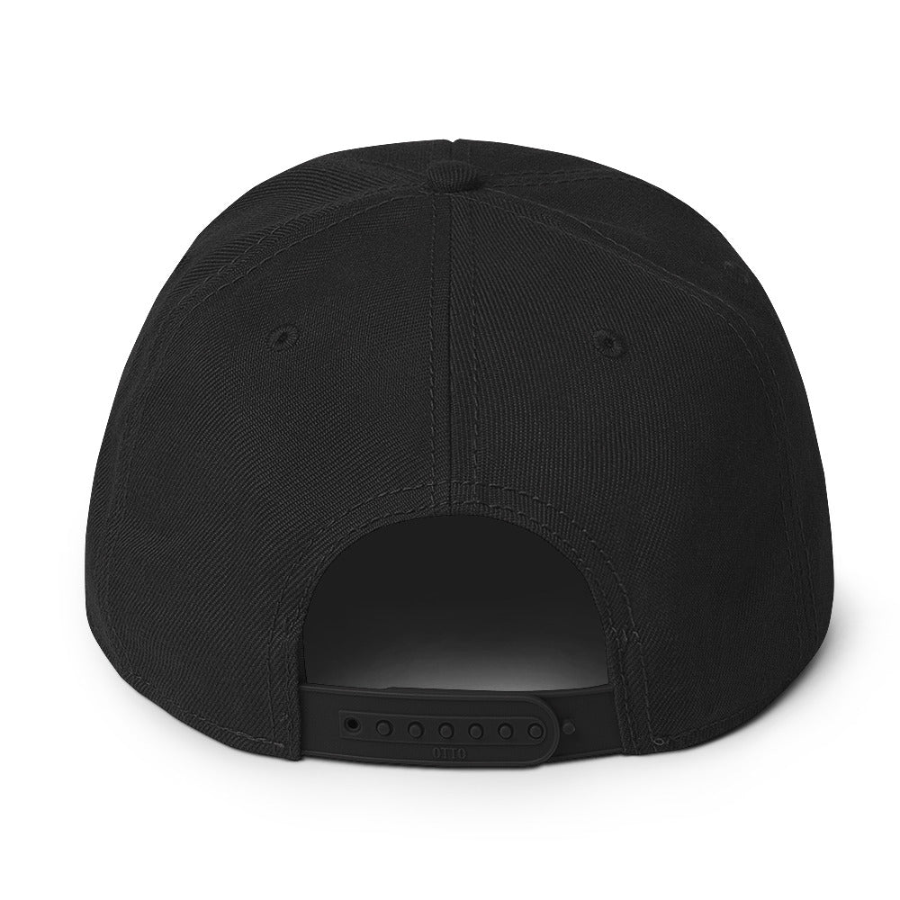 One Way black-on-black snapback hat, back view