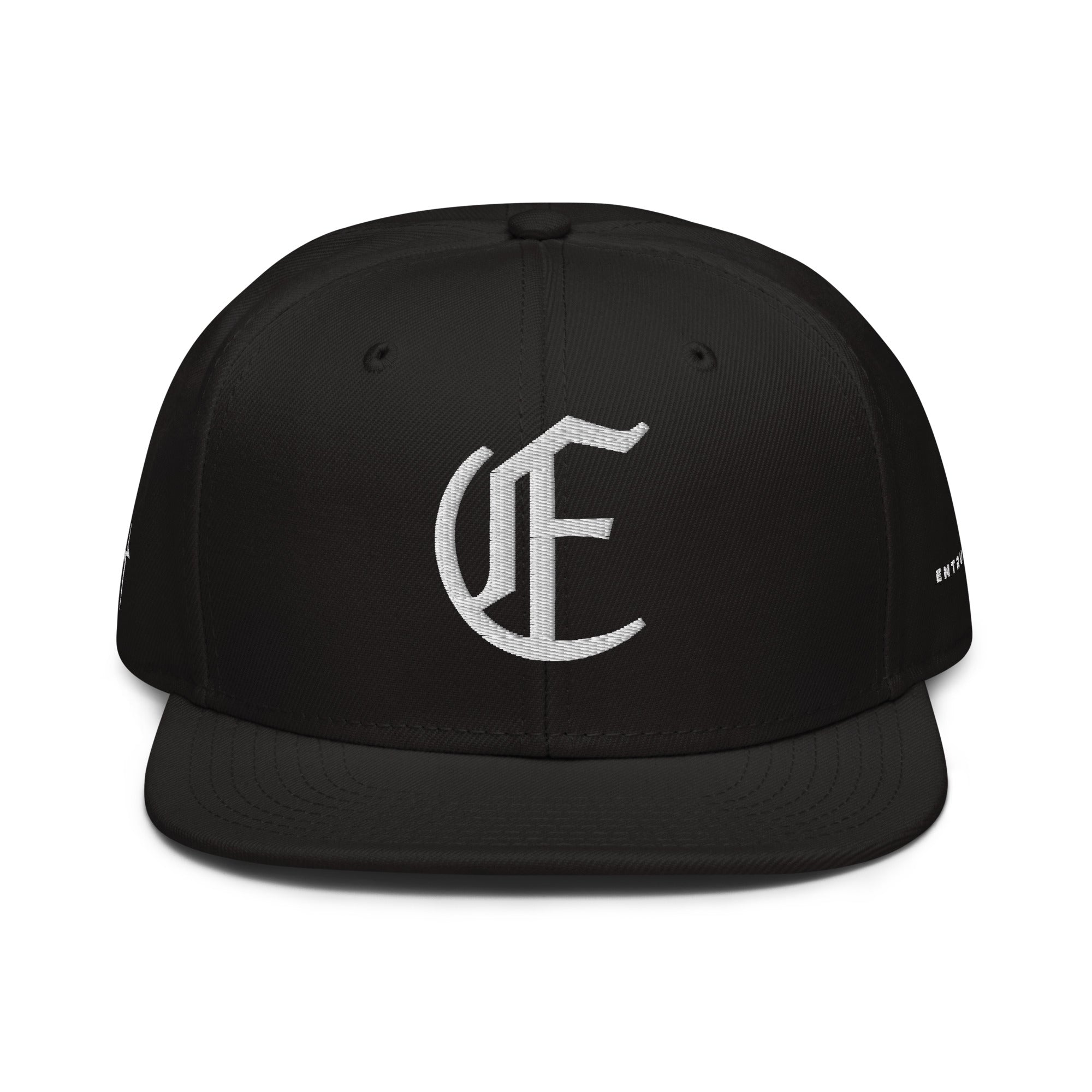 Image of Entrusted 3D Puff Christian hat black front view — Entrusted to Him