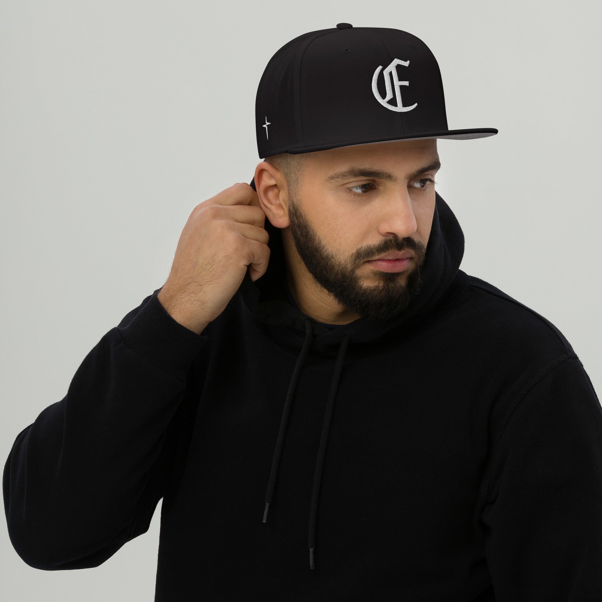 Image of Entrusted 3D Puff Christian cap black front alternate view — Entrusted to Him