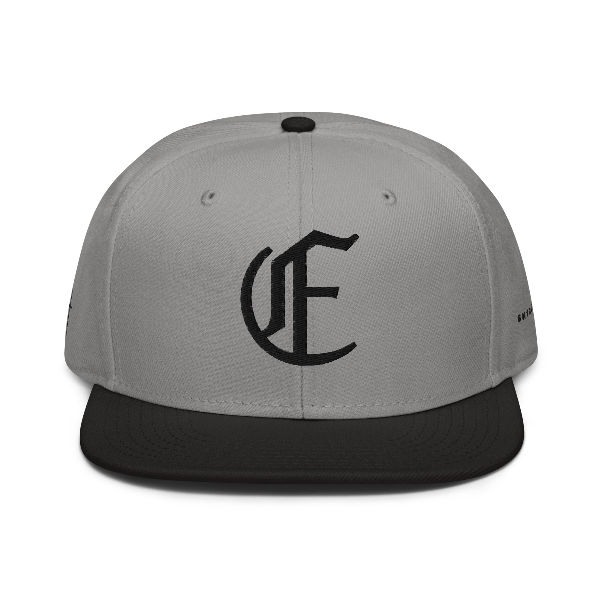Image of Entrusted 3D Puff Christian cap black gray front view — Entrusted to Him
