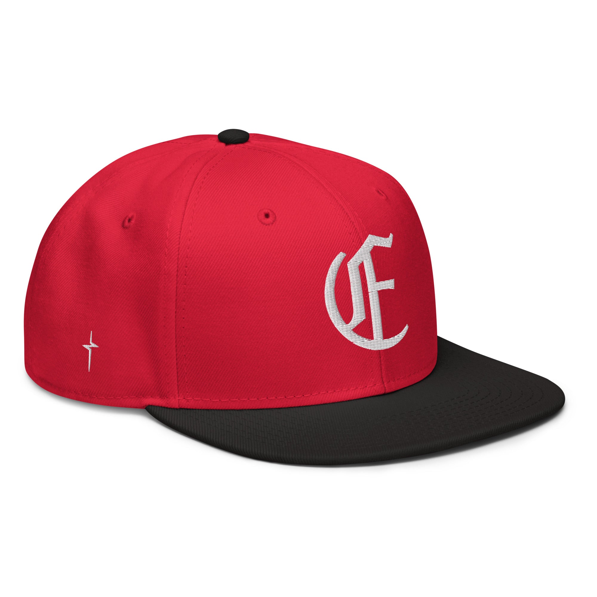 Image of Entrusted 3D Puff Christian hat black red right front view — Entrusted to Him