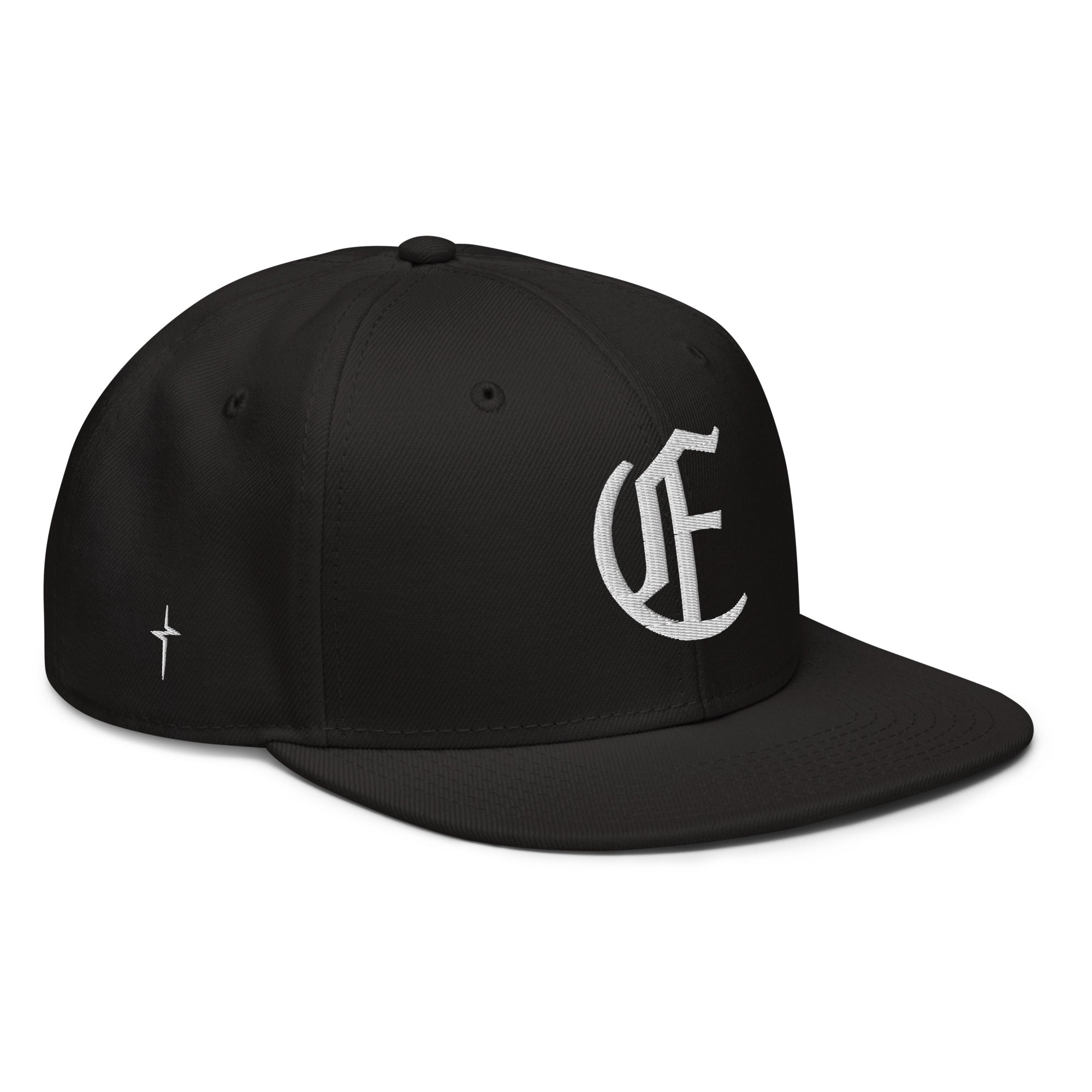Image of Entrusted 3D Puff Christian snapback hat black right front view — Entrusted to Him