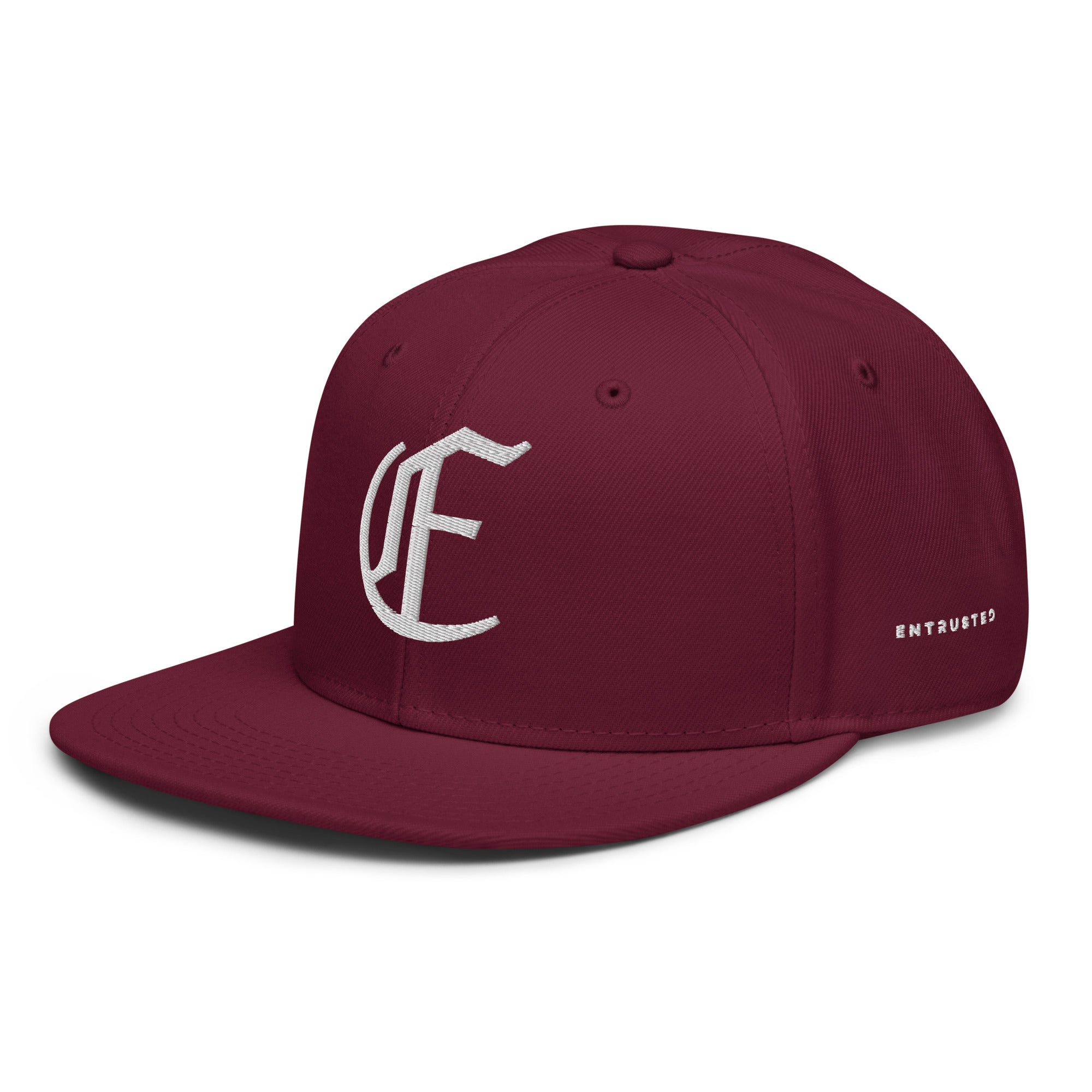 Image of Entrusted 3D Puff Christian hat burgundy left front view — Entrusted to Him