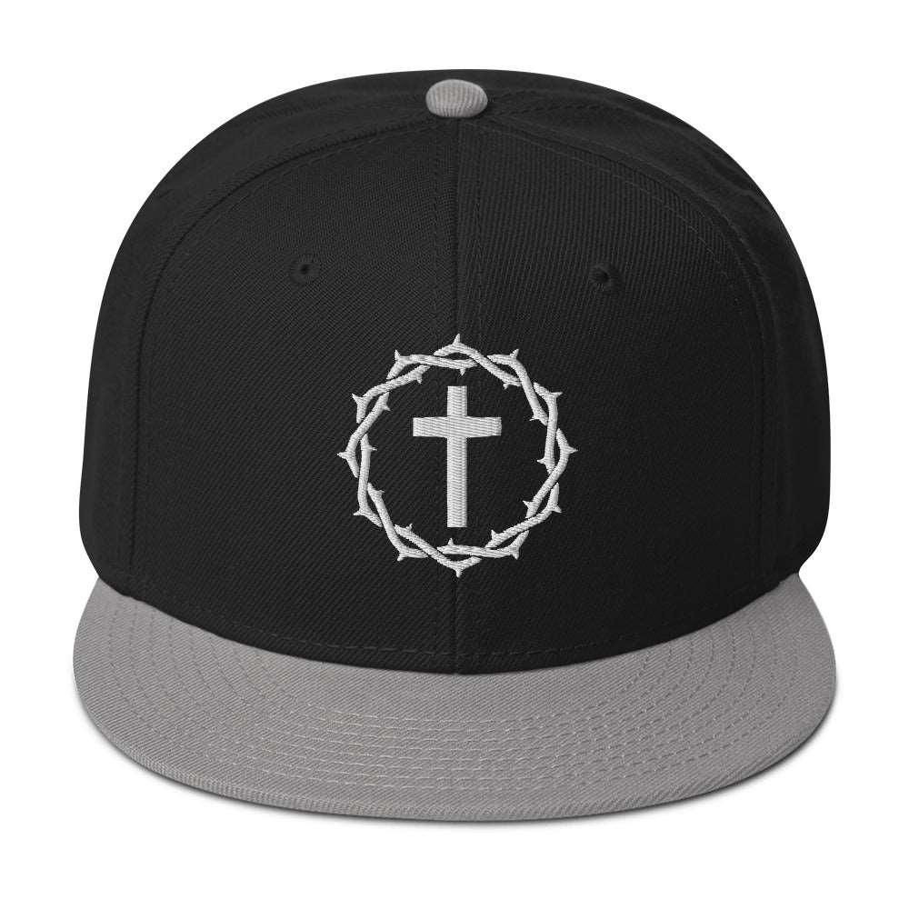 Crown and Cross Embroidered Snapback Hat