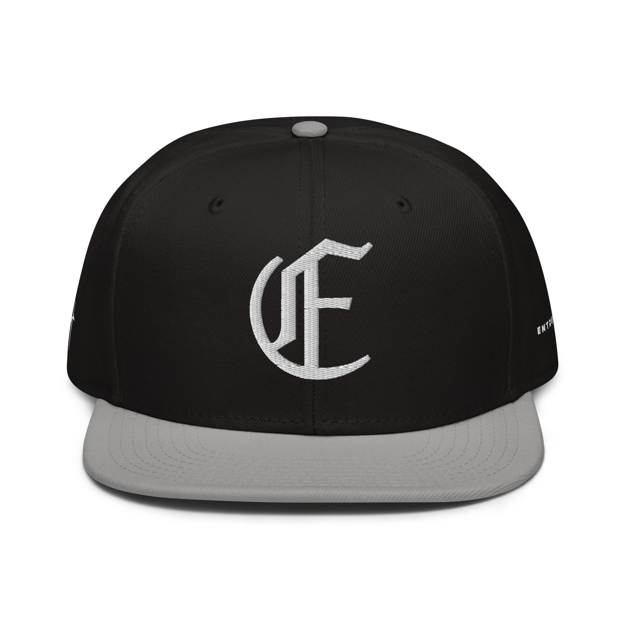 Image of Entrusted 3D Puff Christian cap gray black front view — Entrusted to Him