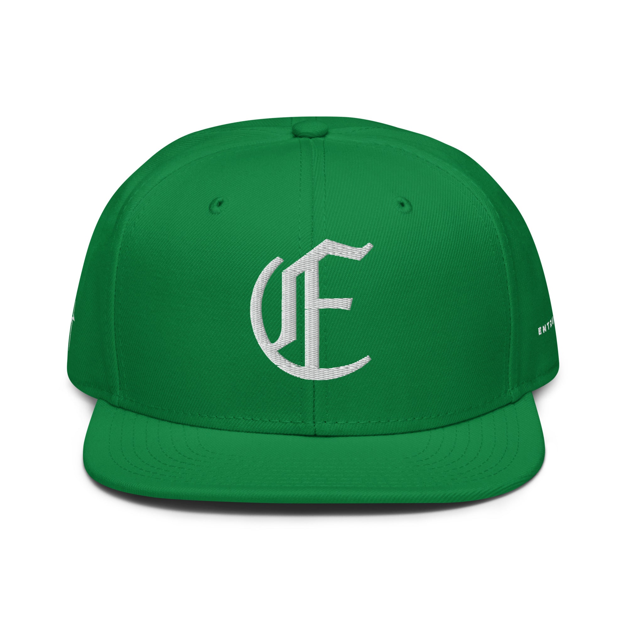 Image of Entrusted 3D Puff Christian snapback hat kelly green front view — Entrusted to Him