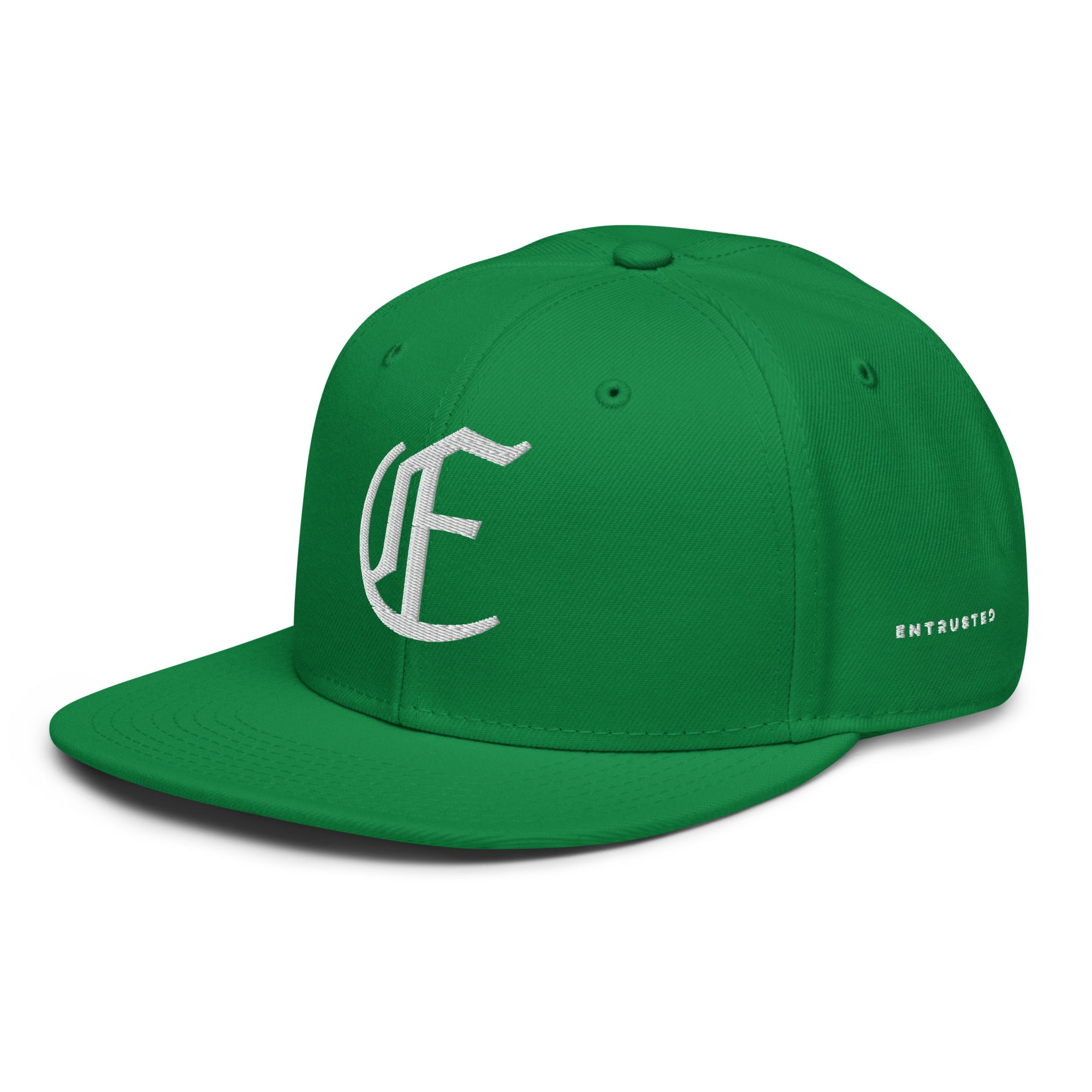 Image of Entrusted 3D Puff Christian hat kelly green left front view — Entrusted to Him