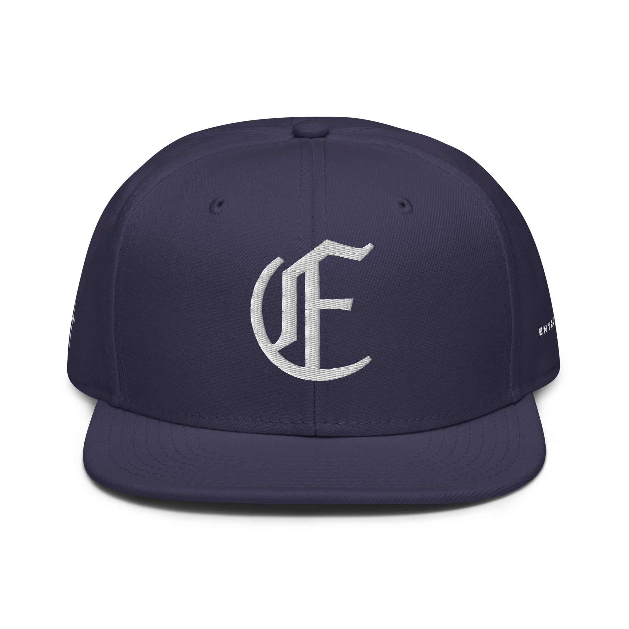 Image of Entrusted 3D Puff Christian hat navy blue front view — Entrusted to Him