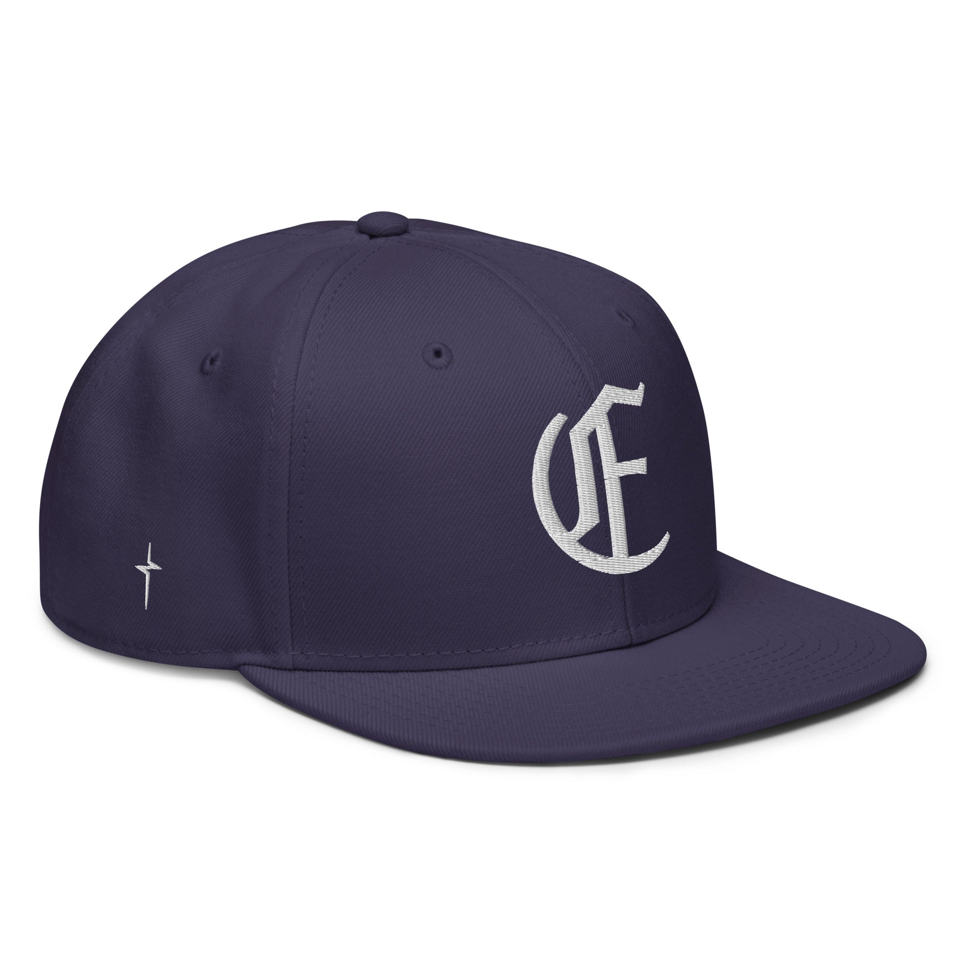 Image of Entrusted 3D Puff Christian snapback hat navy blue right front view — Entrusted to Him