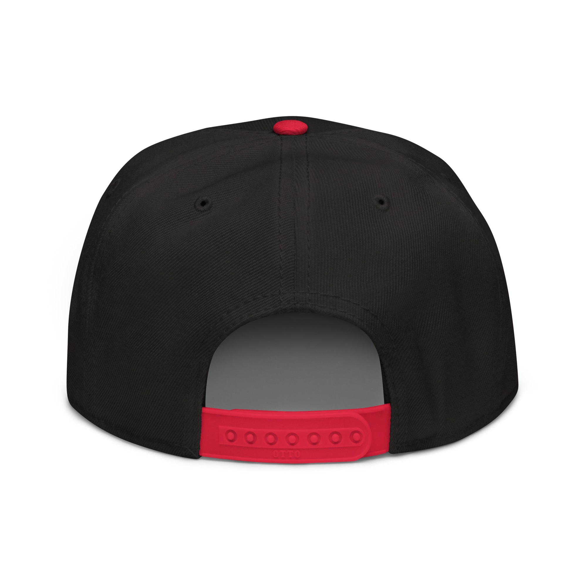 Image of Entrusted 3D Puff Christian snapback hat red black back view — Entrusted to Him