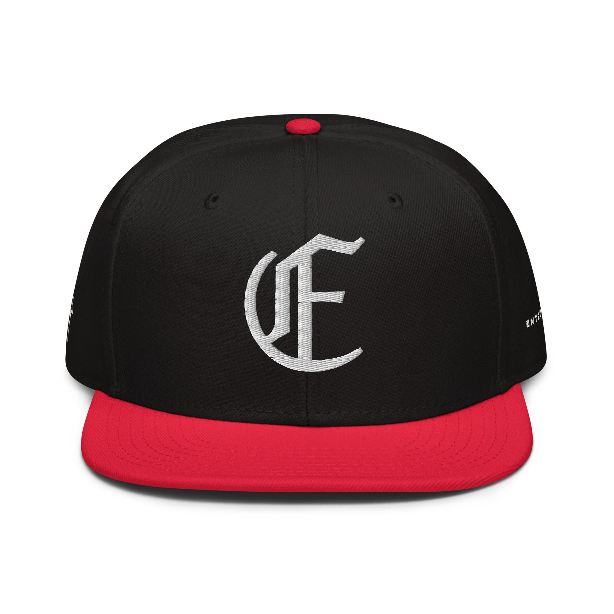 Image of Entrusted 3D Puff Christian hat red black front view — Entrusted to Him