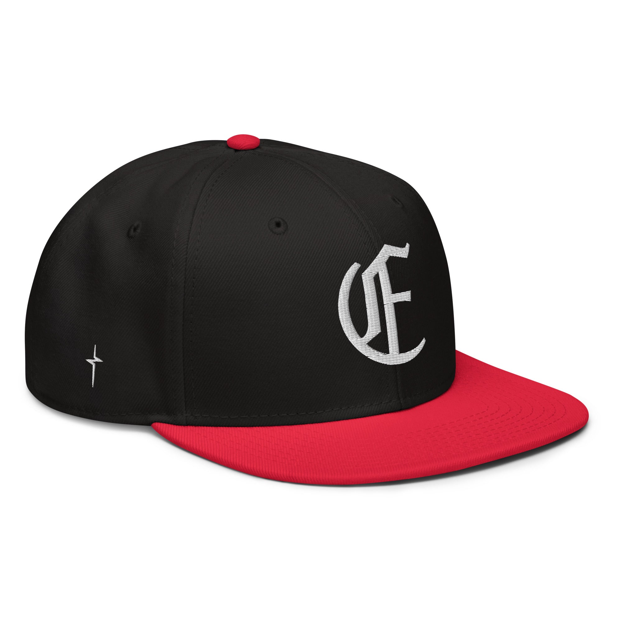 Image of Entrusted 3D Puff Christian snapback hat red black right front view — Entrusted to Him