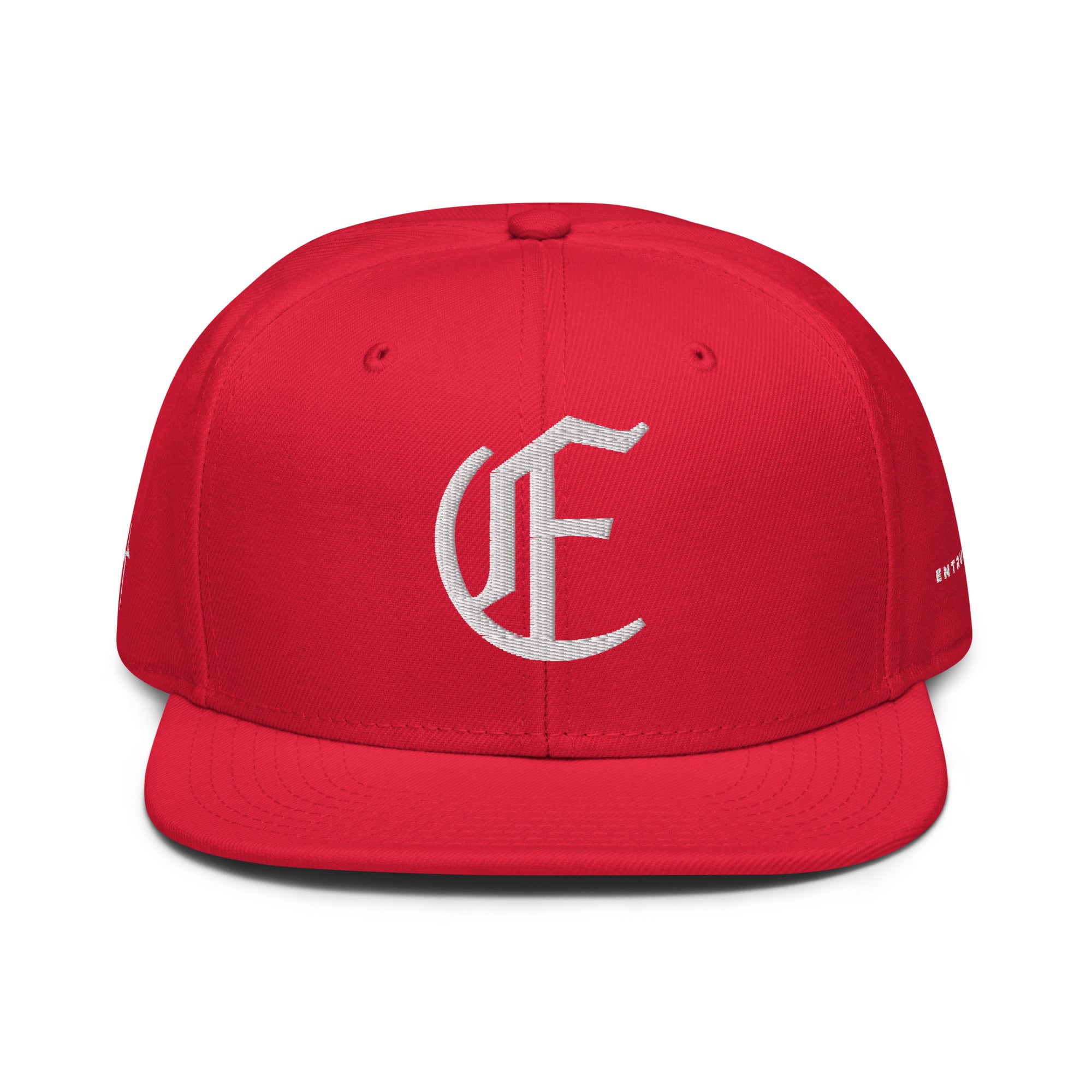 Image of Entrusted 3D Puff Christian snapback hat red front view — Entrusted to Him