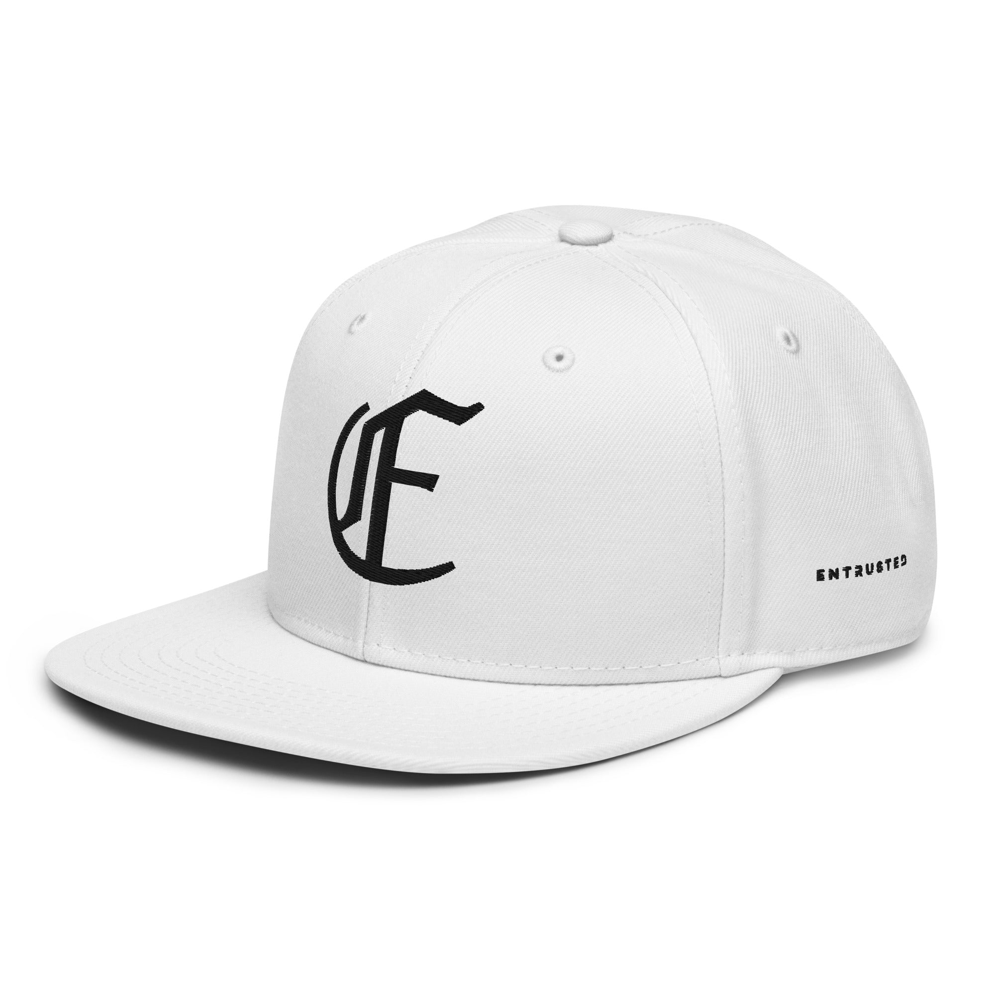 Image of Entrusted 3D Puff Christian cap white left front view — Entrusted to Him