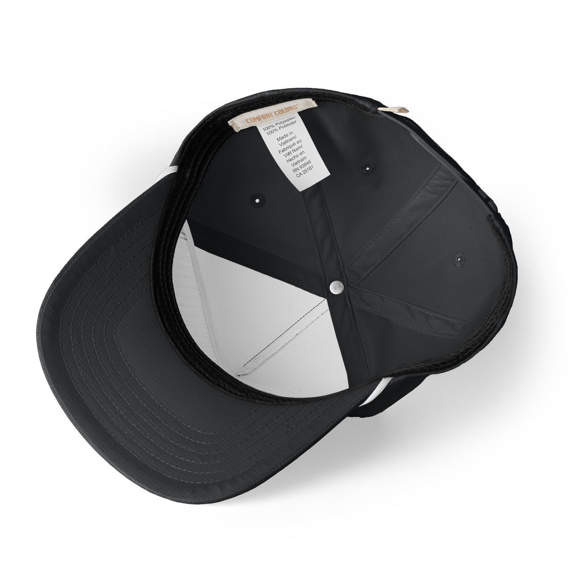 Black Entrusted 3D Puff Rope Cap, inside view showing the performance sweatband and label