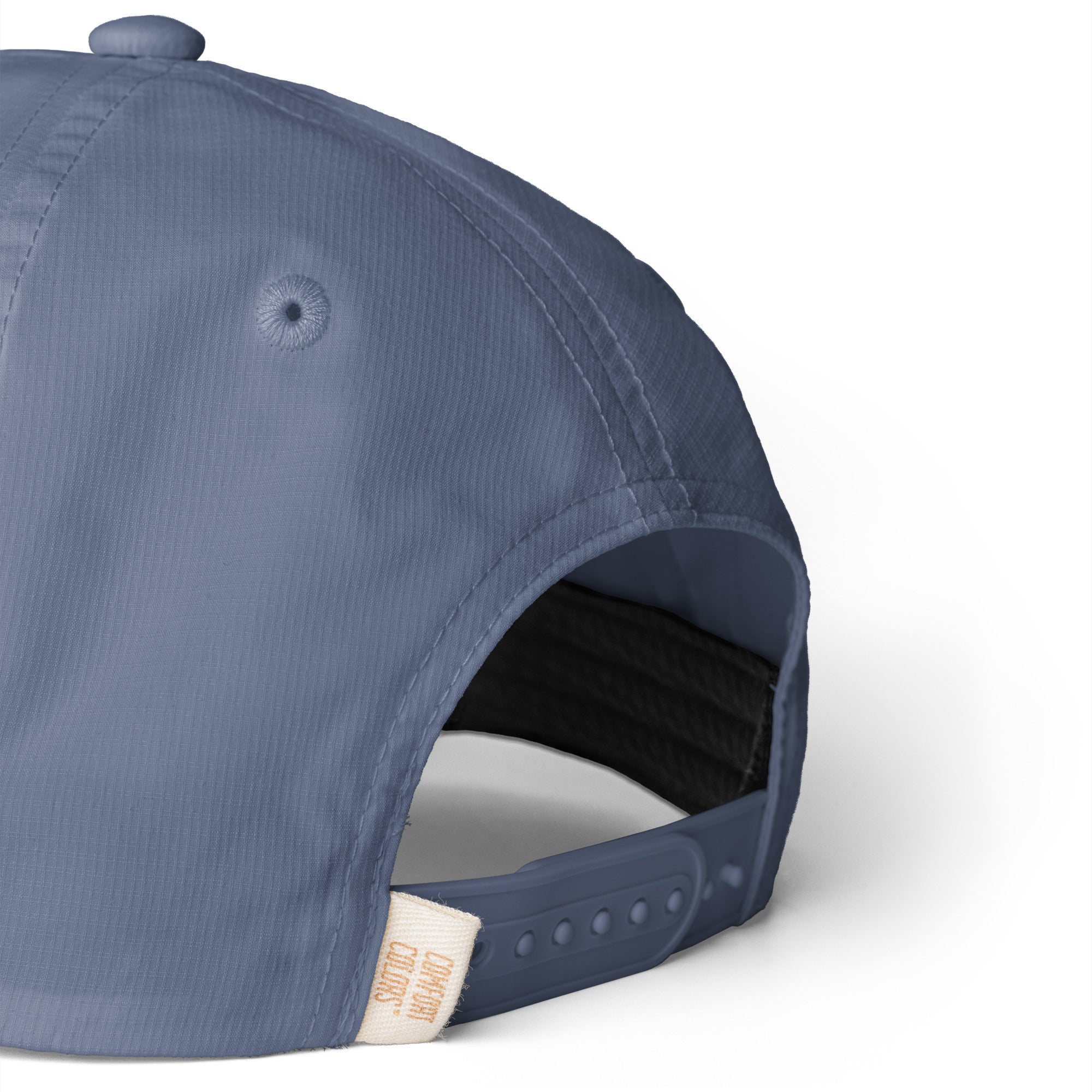 Image of Blue jean Entrusted 3D Puff Rope Cap, close-up of the ripstop fabric and snapback strap