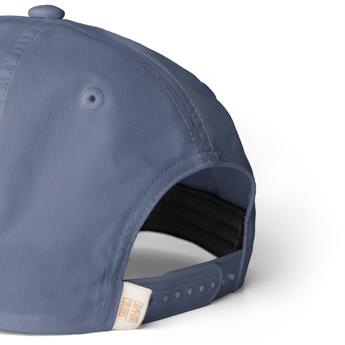 Blue jean Entrusted 3D Puff Rope Cap, close-up of the ripstop fabric and snapback strap