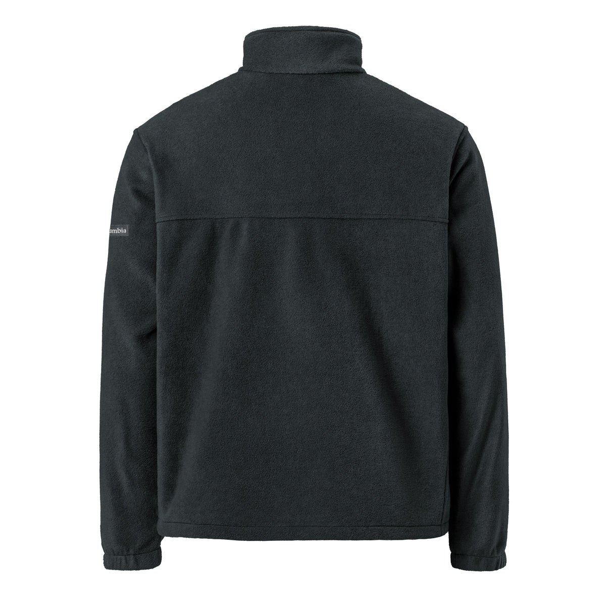 Back view of the One Way Columbia fleece jacket in black with a plain back and stand-up collar