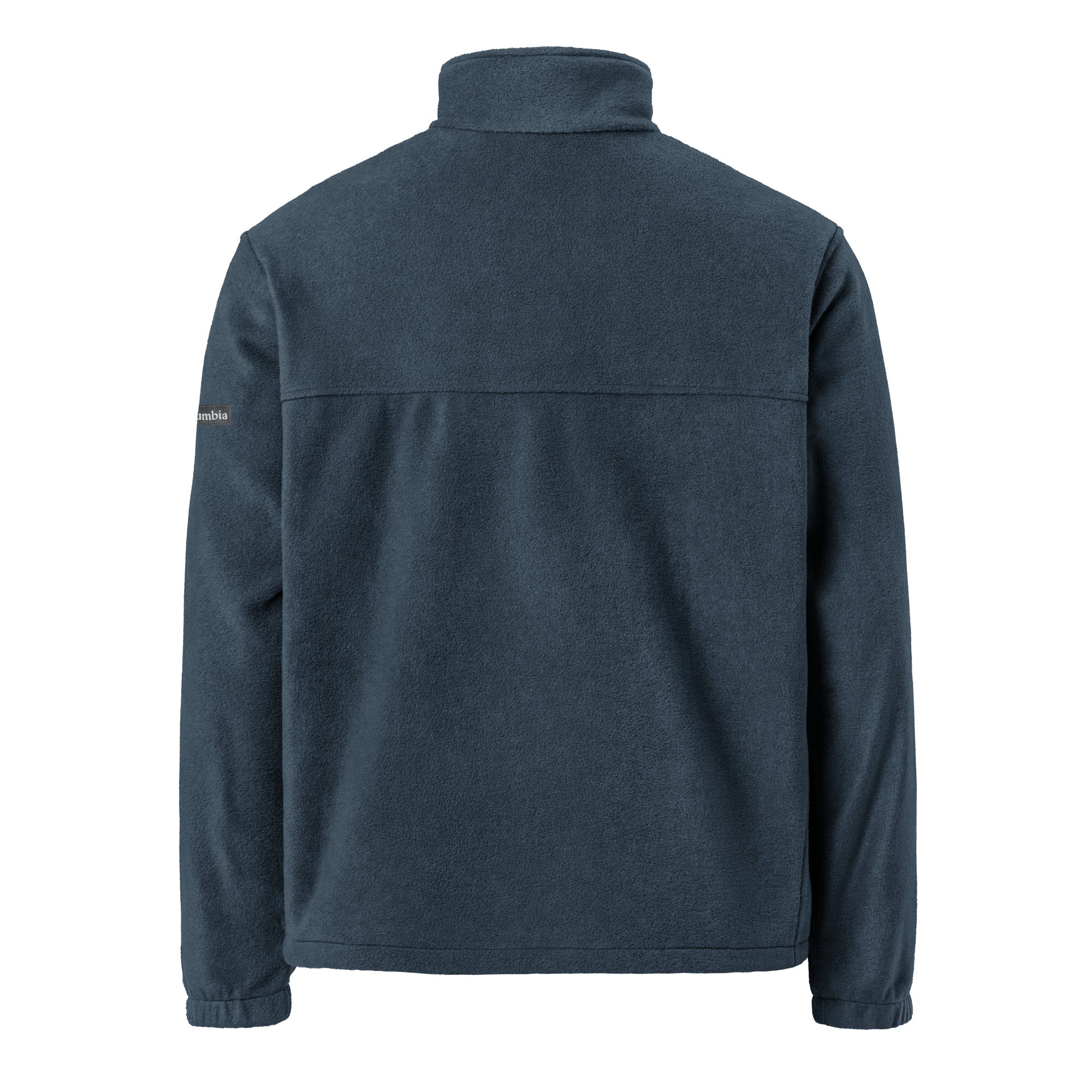 Image of Back view of the One Way Columbia fleece jacket in collegiate navy with a plain back and stand-up collar