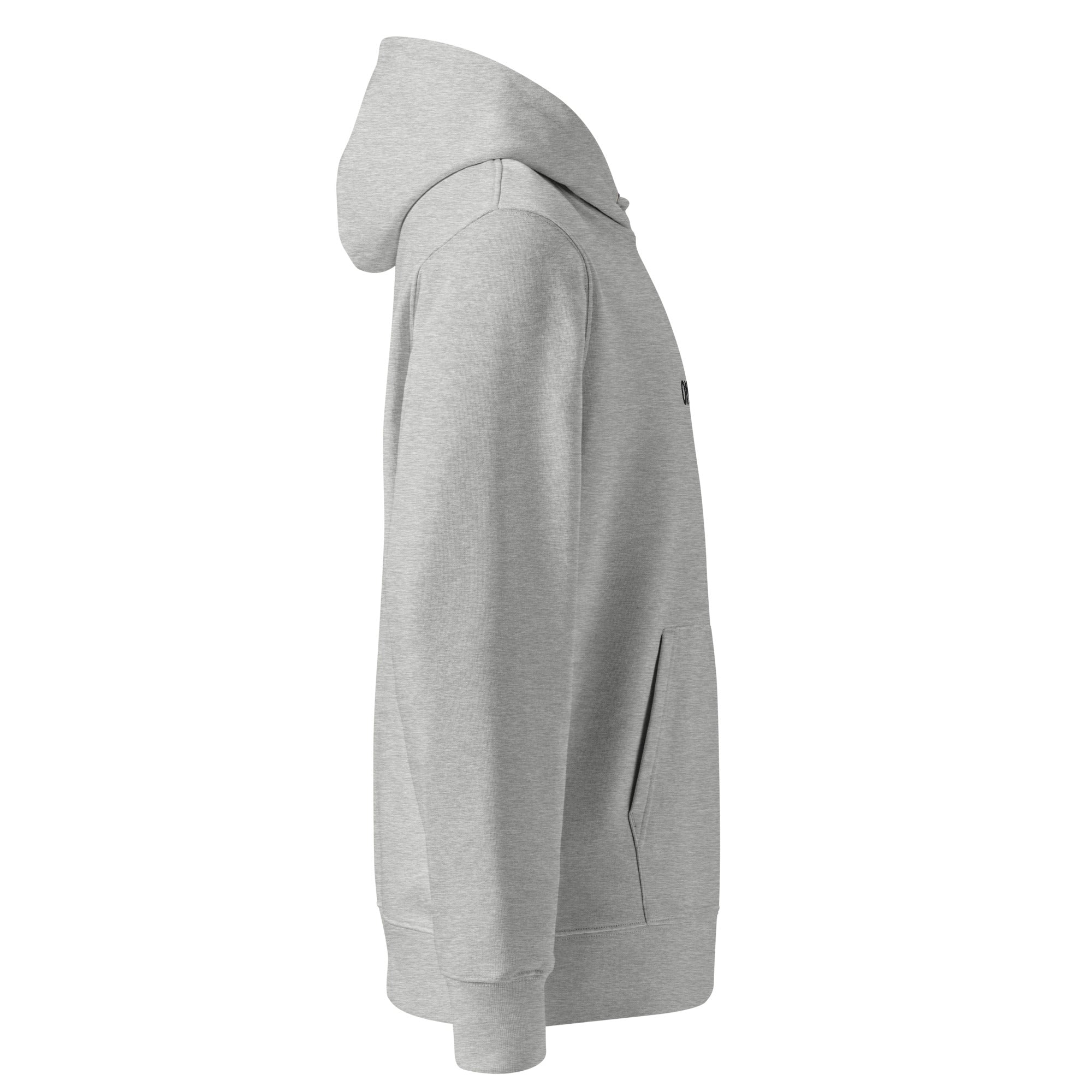 Image of One Way embroidered essential hoodie in heather grey, side view
