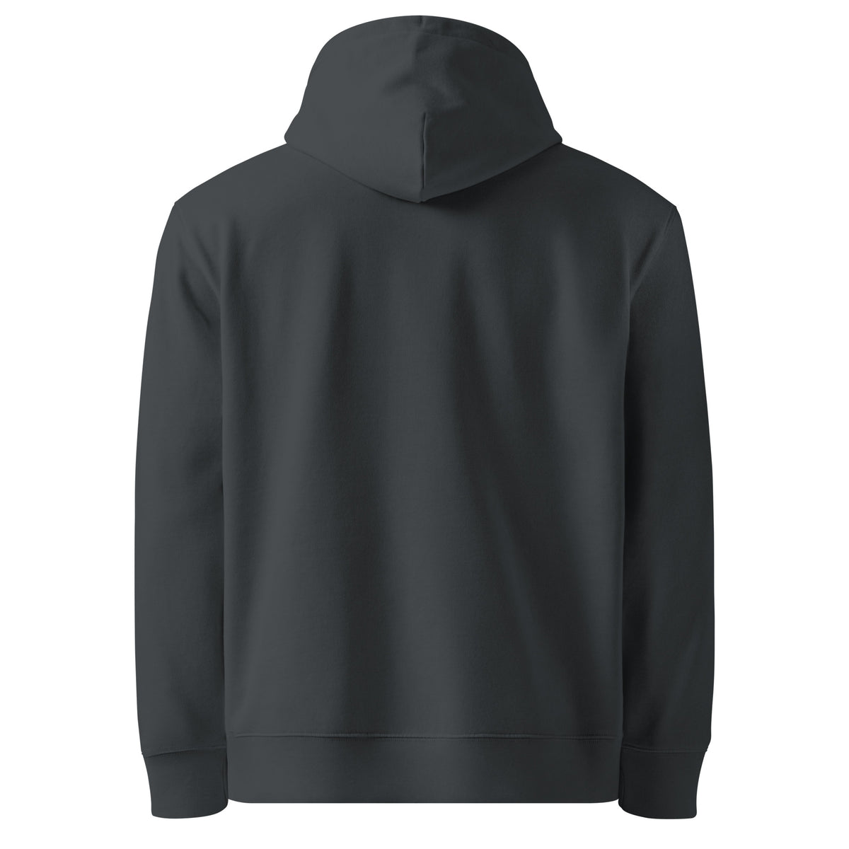 One Way embroidered essential hoodie in India ink grey, plain back view
