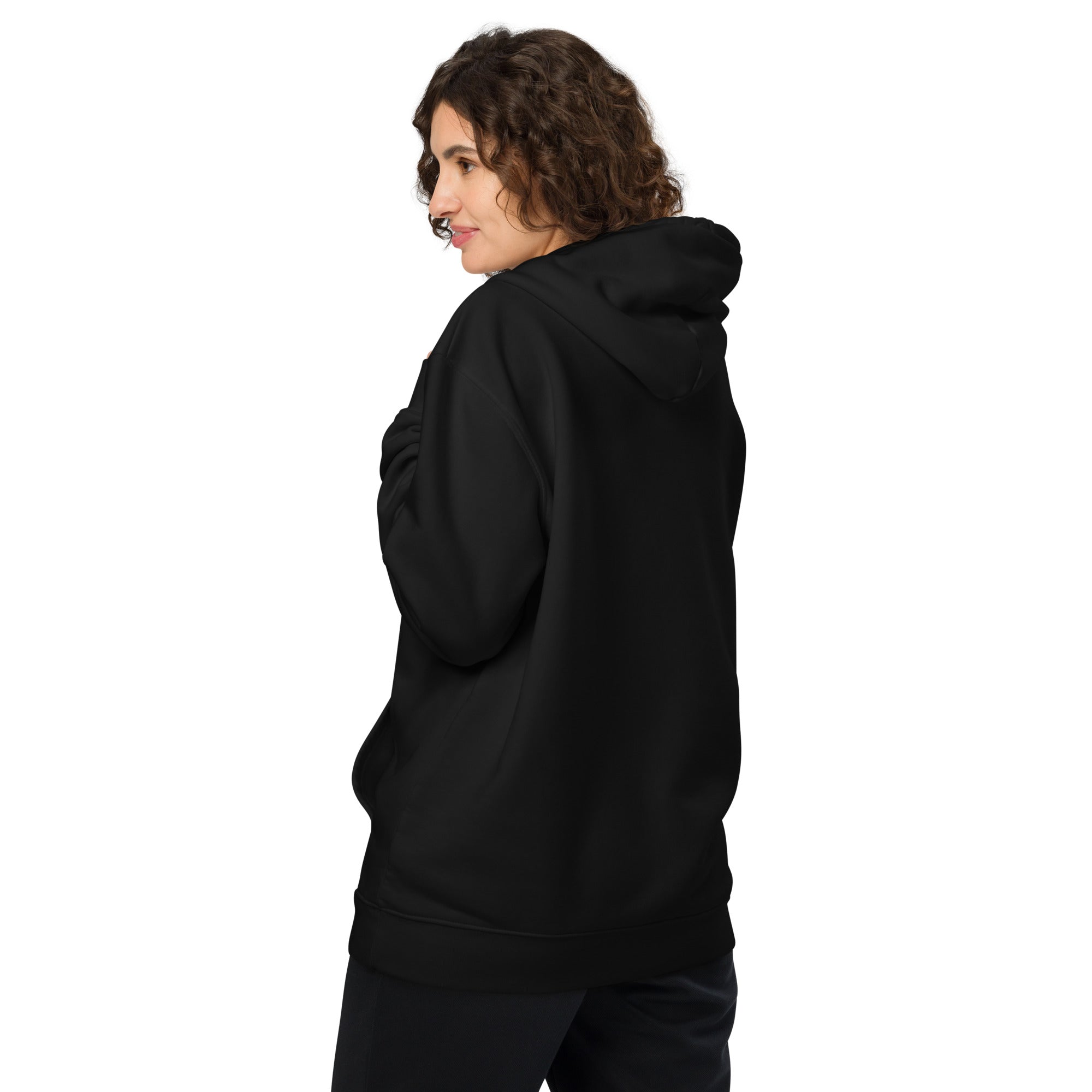 Image of Grace Abounds Christian hoodie black back detail view — Entrusted to Him