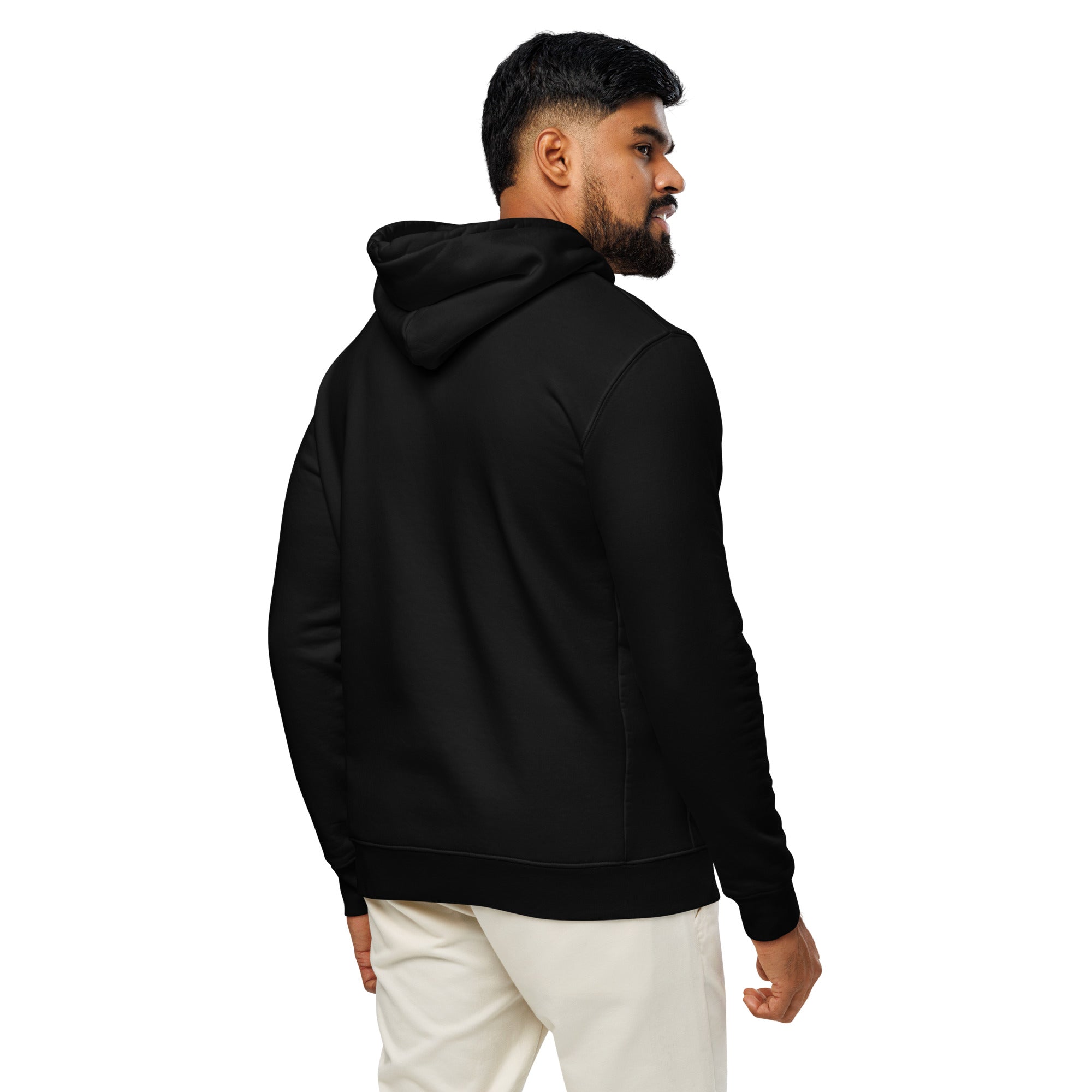 Image of Grace Abounds Christian hoodie black back lifestyle view — Entrusted to Him