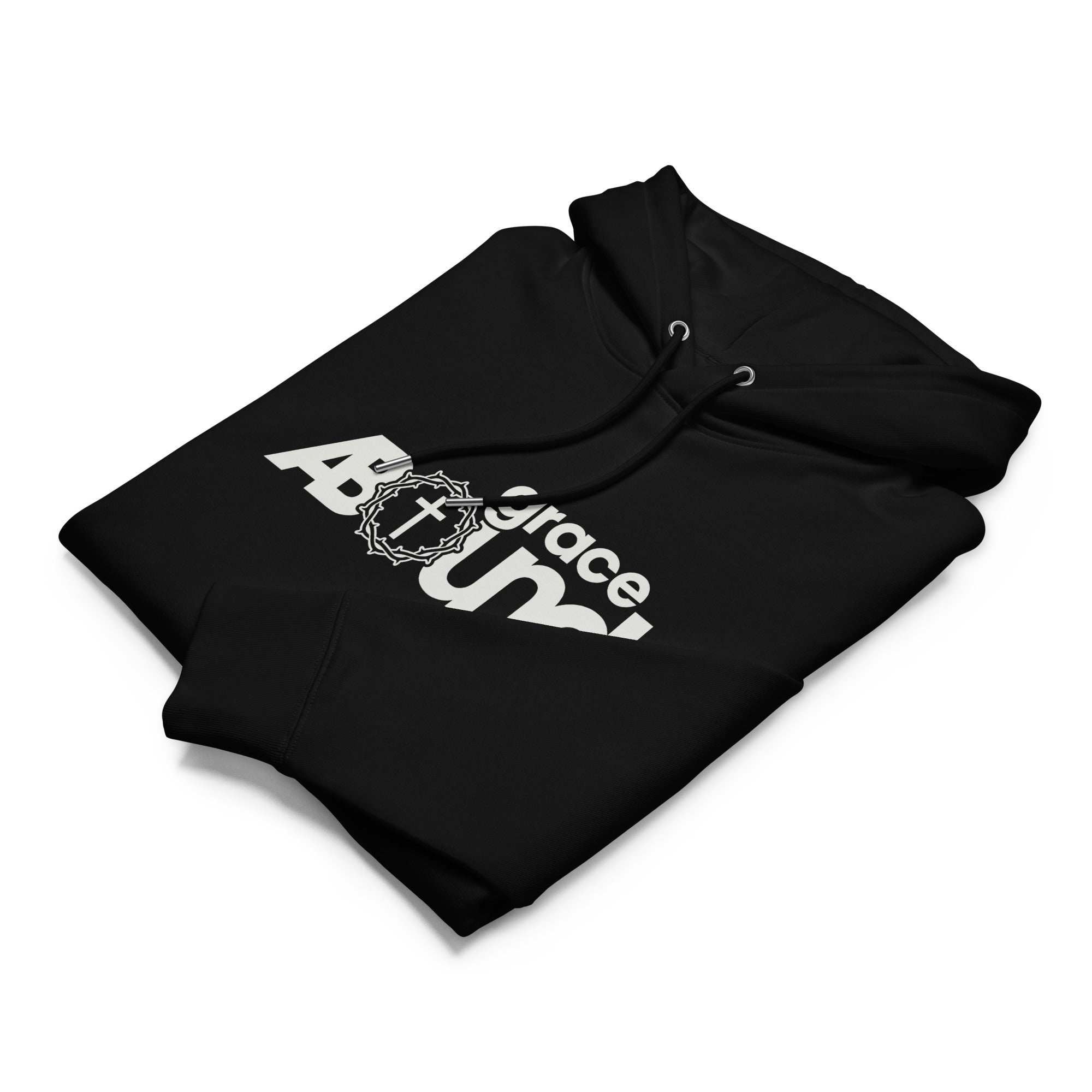 Image of Grace Abounds Christian hoodie black front alternate view — Entrusted to Him