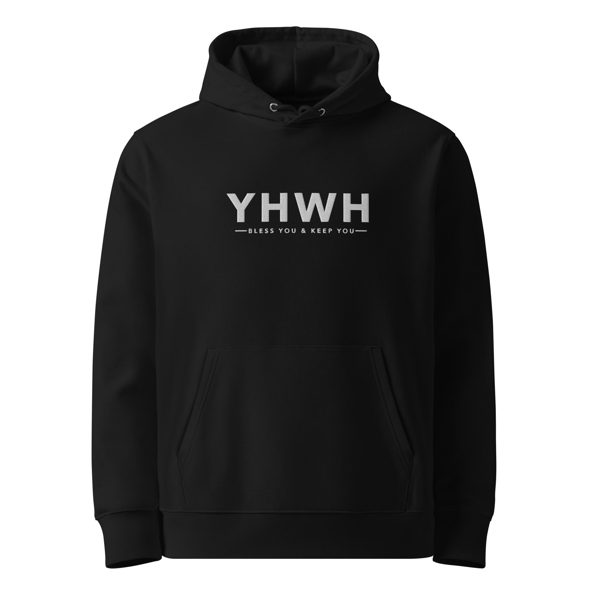 Image of YHWH Priestly Blessing Christian hoodie black front view — Entrusted to Him