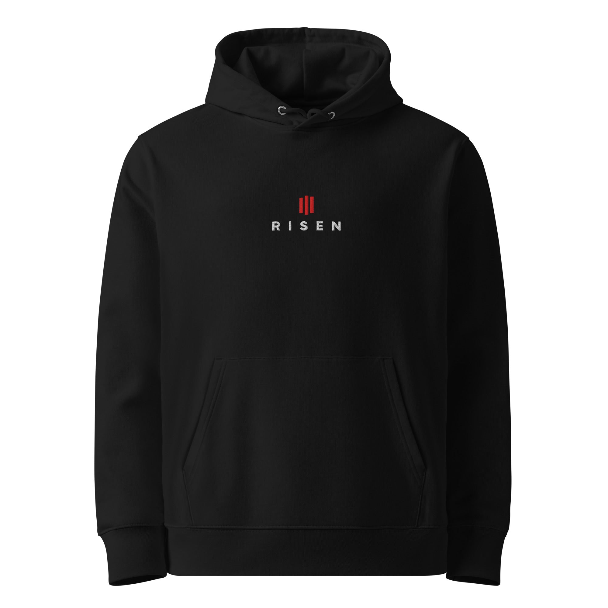 Image of Risen Jesus hoodie black front view — Entrusted to Him