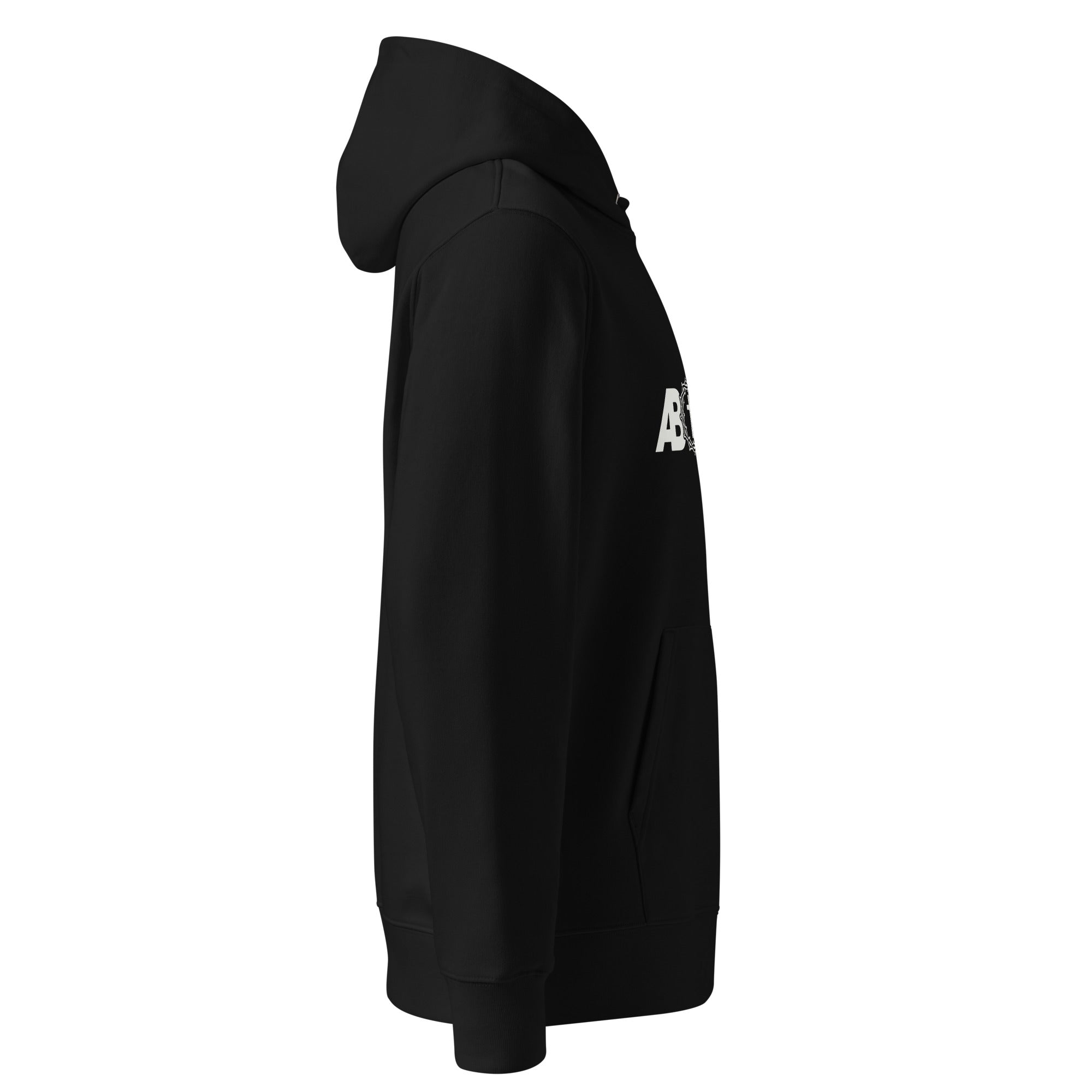 Image of Grace Abounds Christian hoodie black right side view — Entrusted to Him