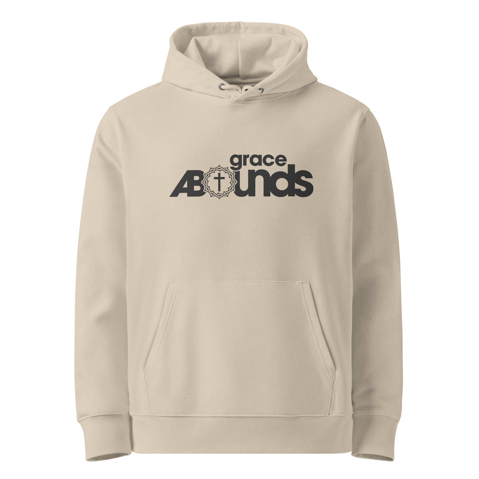 Image of Grace Abounds Christian hoodie desert dust front view — Entrusted to Him