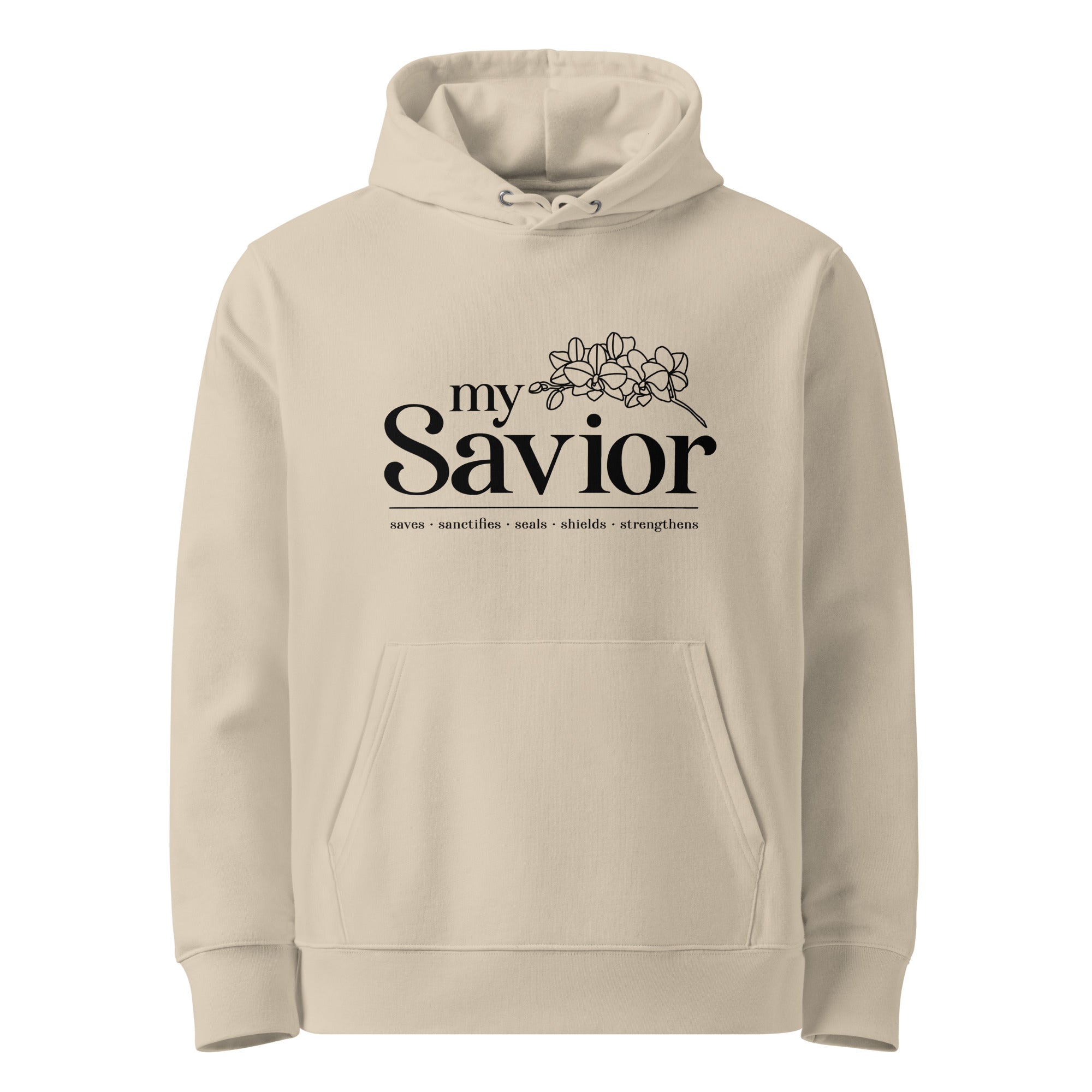 Image of My Savior women's Christian hoodie desert dust front view — Entrusted to Him