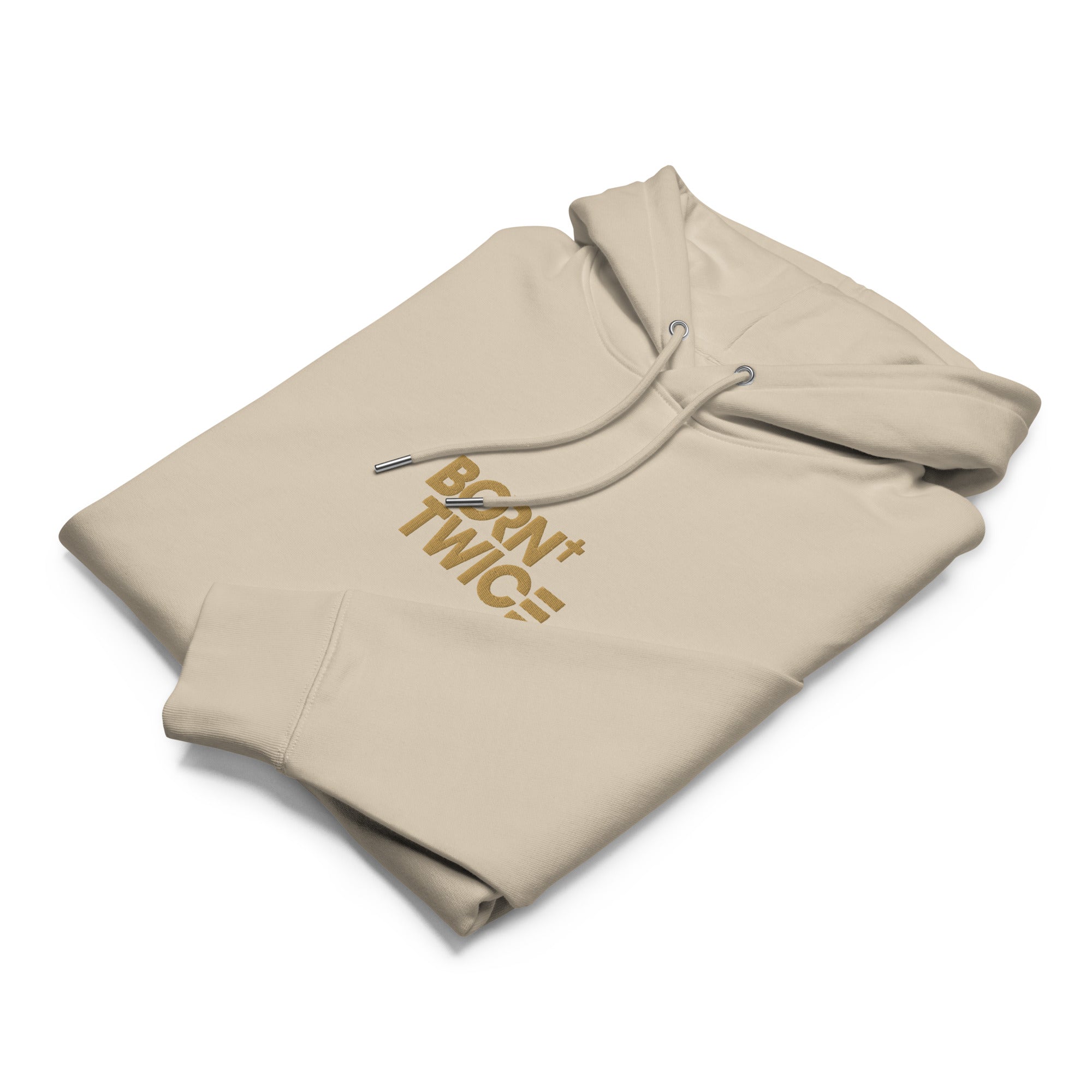 Image of Born Twice Descriptive Edition Christian hoodie desert dust front alternate view — Entrusted to Him