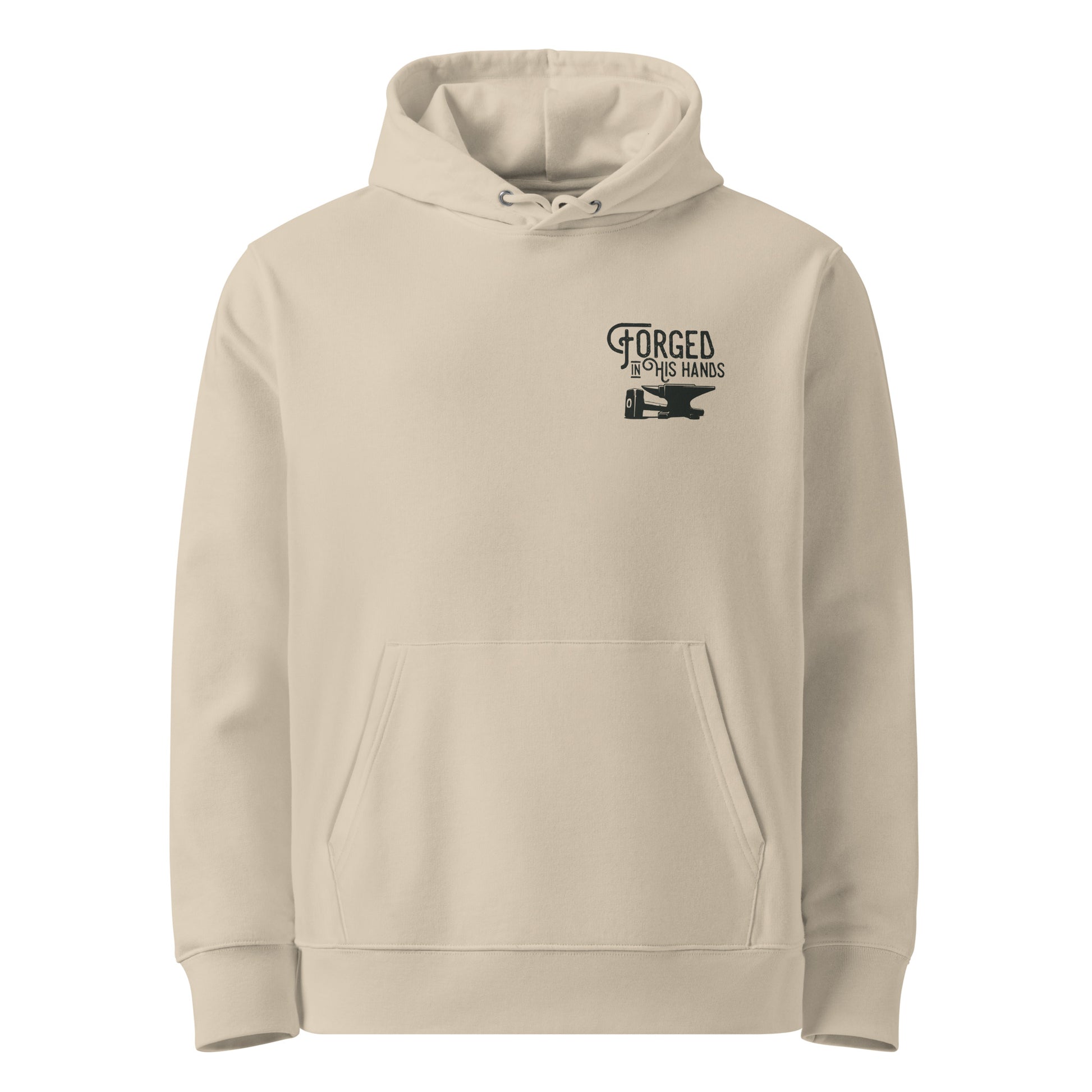 Forged in His Hands God hoodie desert dust front — Entrusted to Him