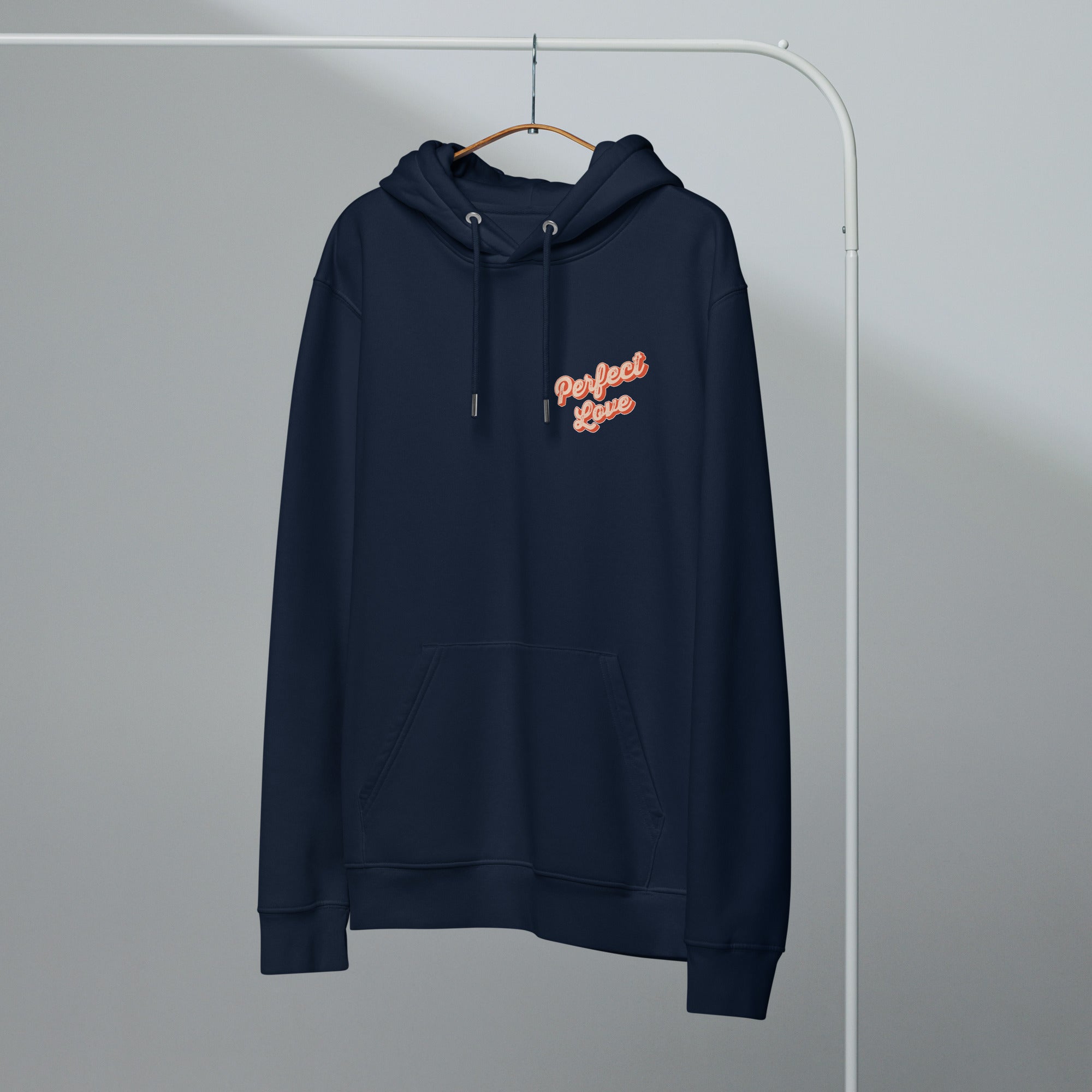Image of Perfect Love Christian hoodie french navy front alternate view — Entrusted to Him