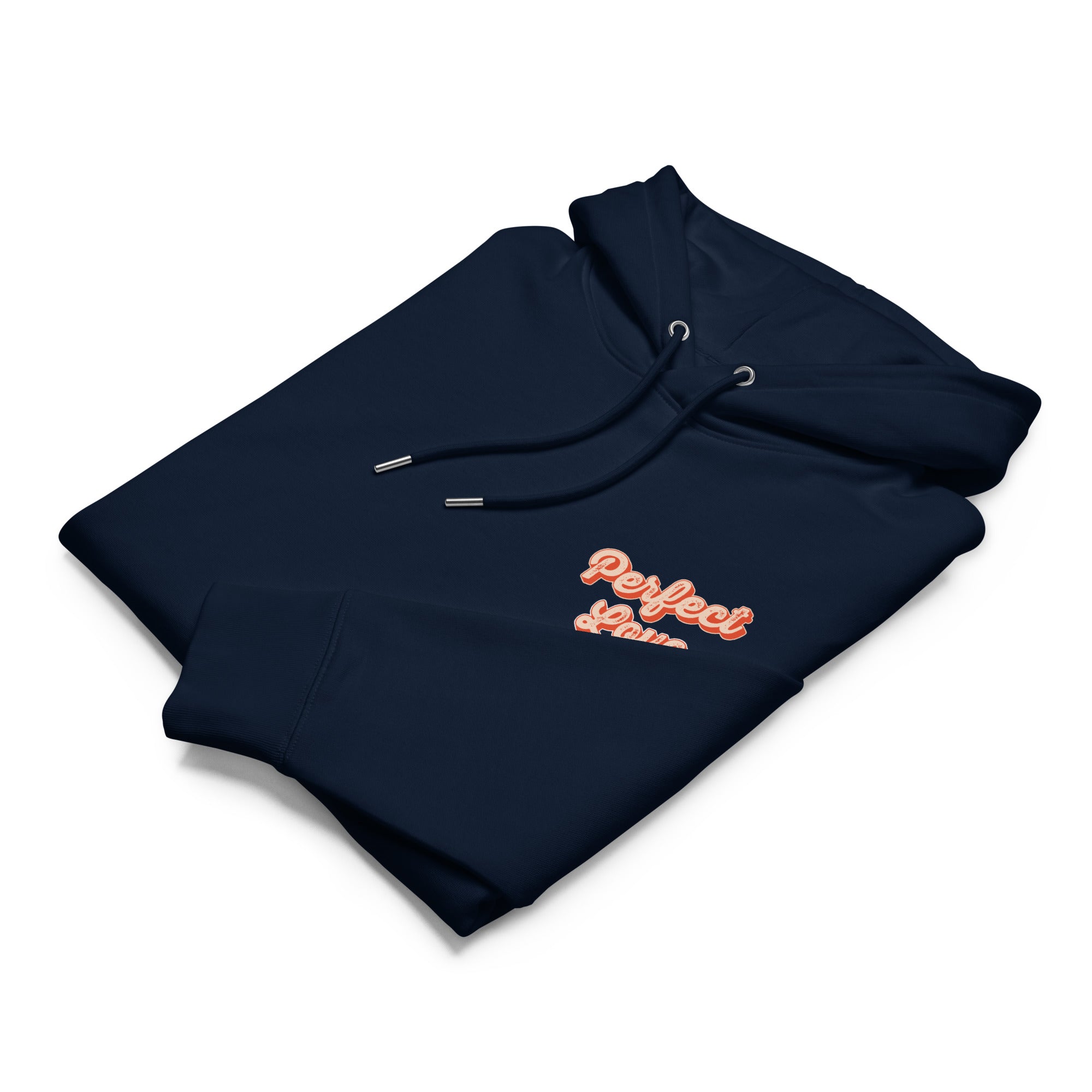 Image of Perfect Love Christian hoodie french navy front close-up — Entrusted to Him