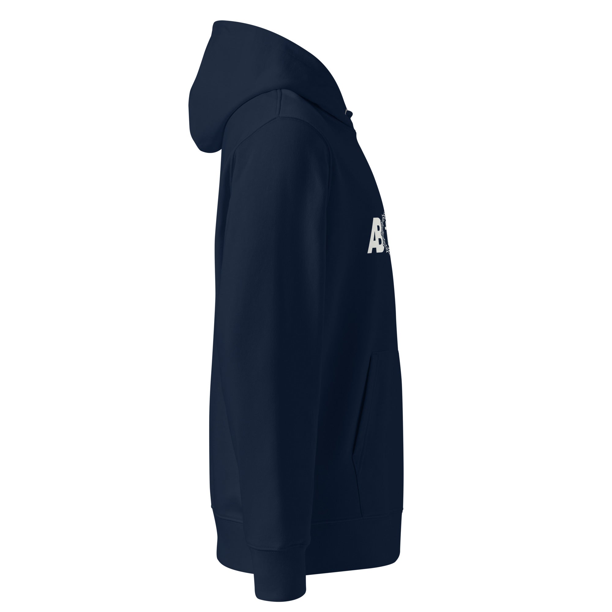 Image of Grace Abounds Christian hoodie french navy right side view — Entrusted to Him