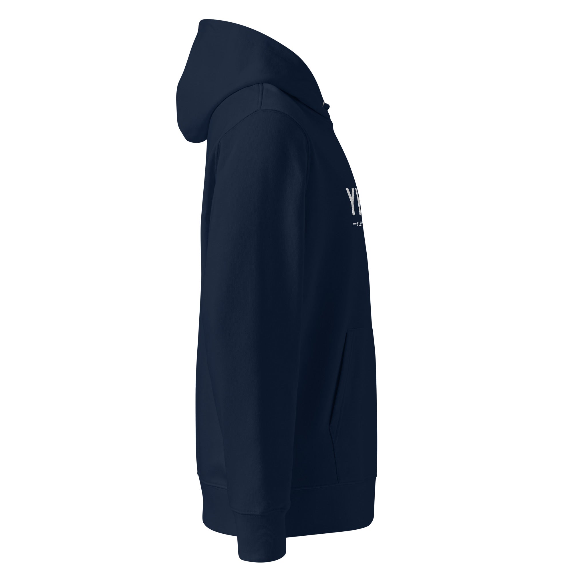Image of YHWH Priestly Blessing Christian hoodie french navy right side view — Entrusted to Him