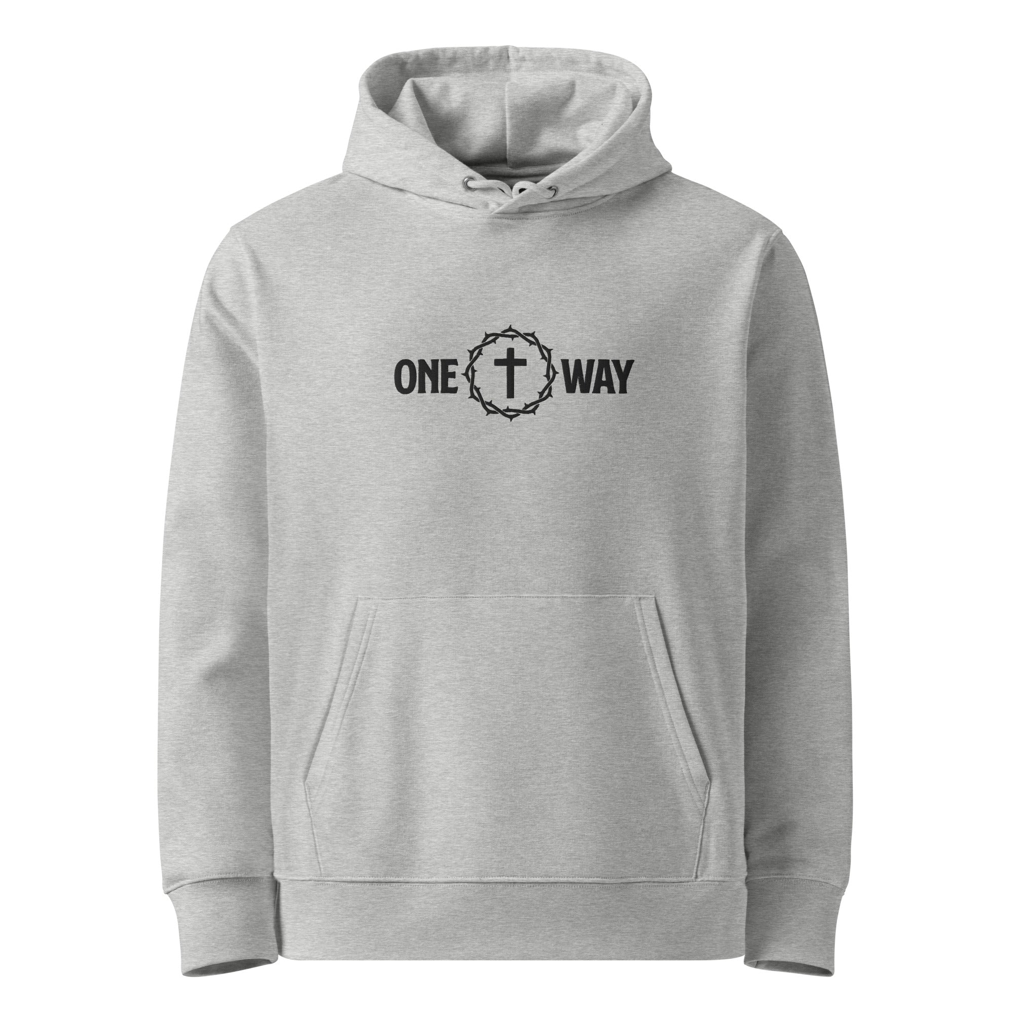 Image of One Way Christian hoodie heather grey front view — Entrusted to Him