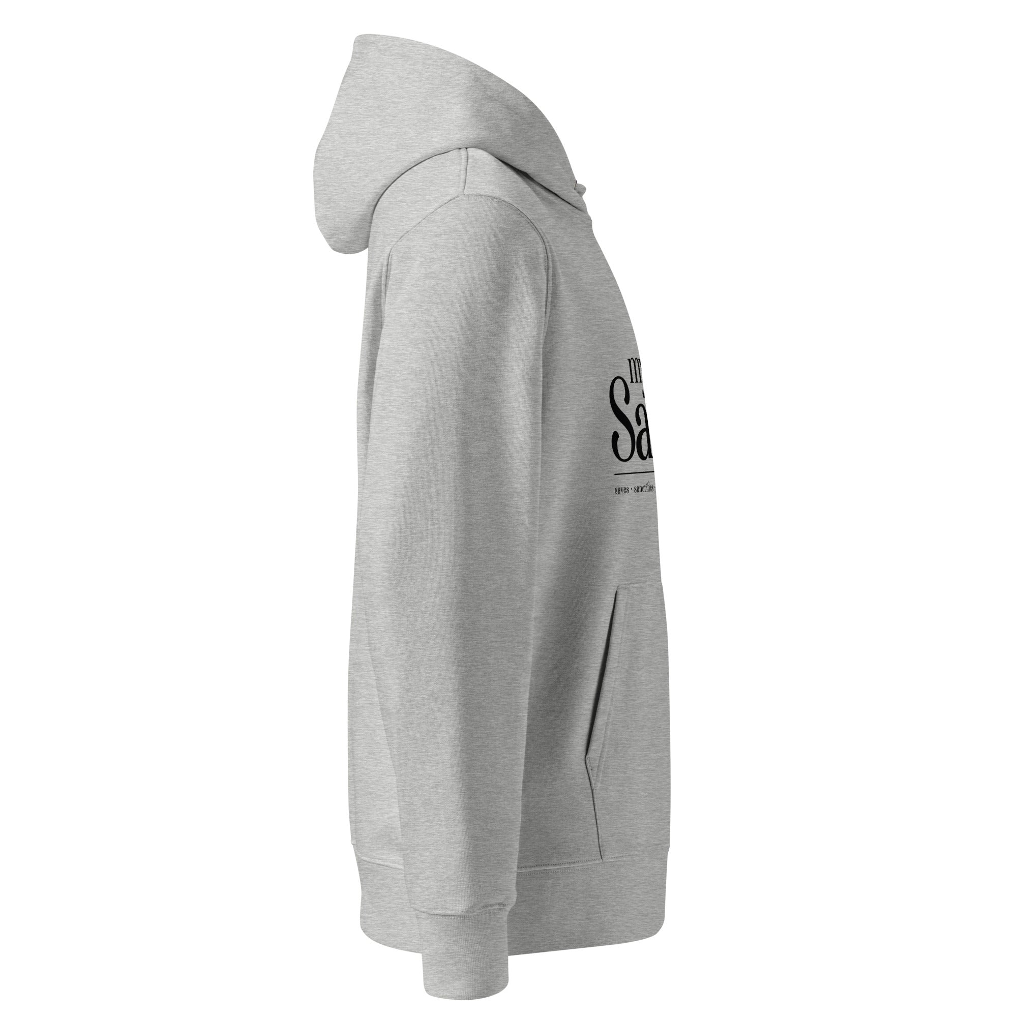 Image of My Savior faith-based hoodie women heather grey side view — Entrusted to Him